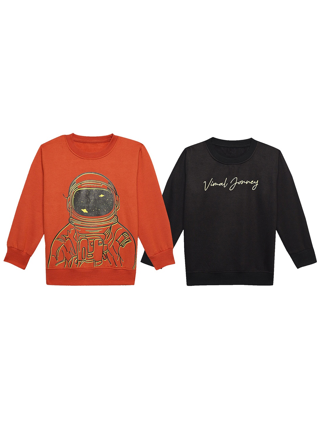 

MACK JONNEY Kids Pack Of 2 Printed Round Neck Fleece Pullover Sweatshirt, Black
