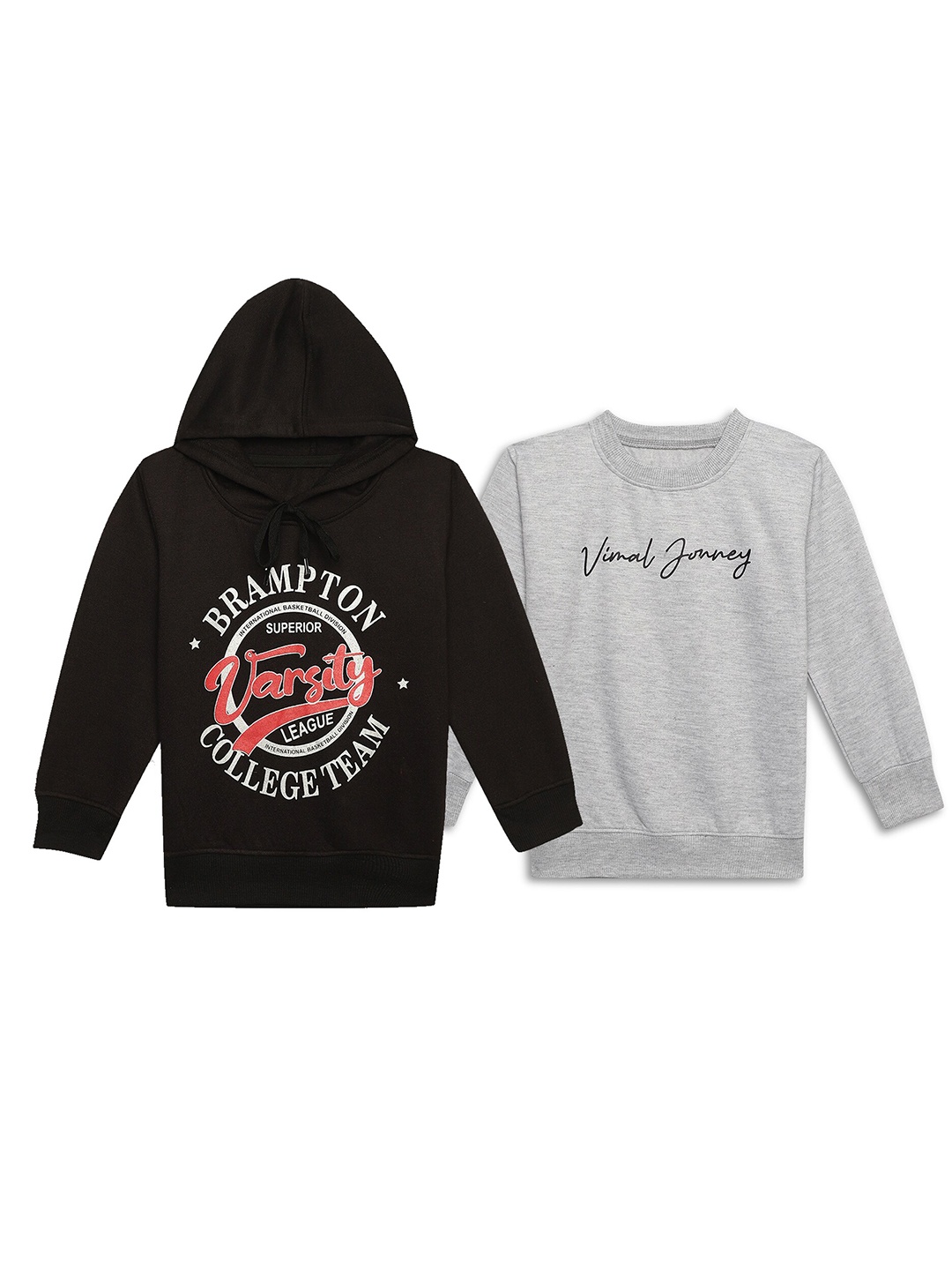 

MACK JONNEY Kids Pack Of 2 Typography Printed Hooded Fleece Sweatshirt, Black