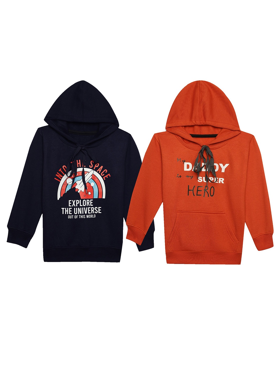 

VIMAL JONNEY Kids Pack of 2 Typography Printed Hooded Fleece Pullover Sweatshirt, Orange