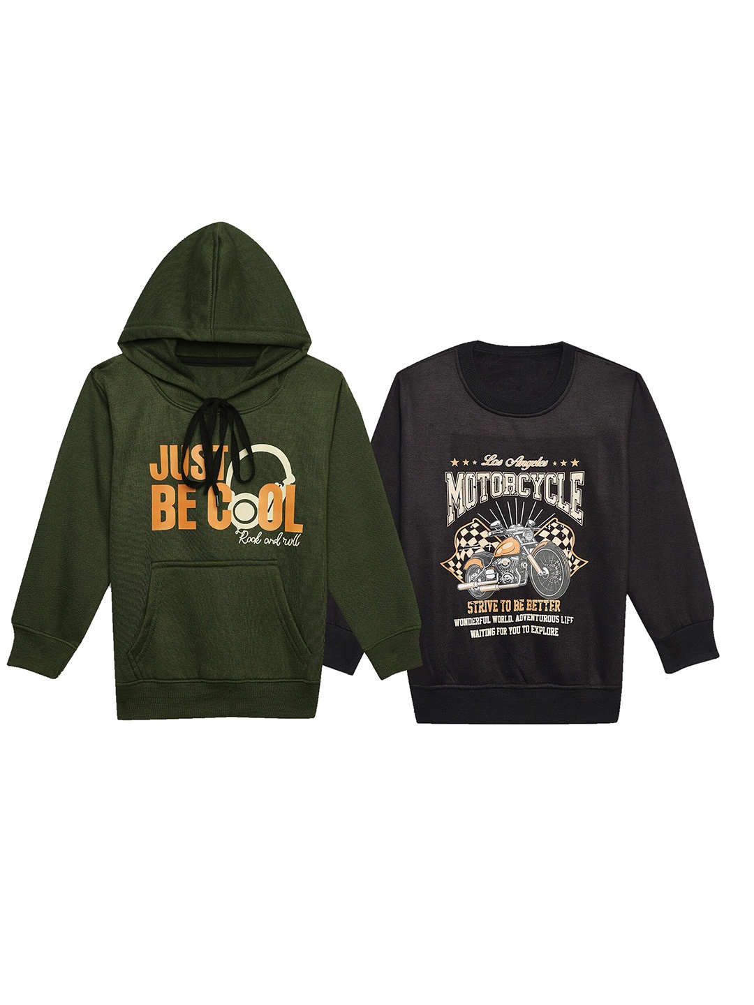 

MACK JONNEY Pack Of 2 Kids Typography Printed Cotton Fleece Pullover Sweatshirt, Olive