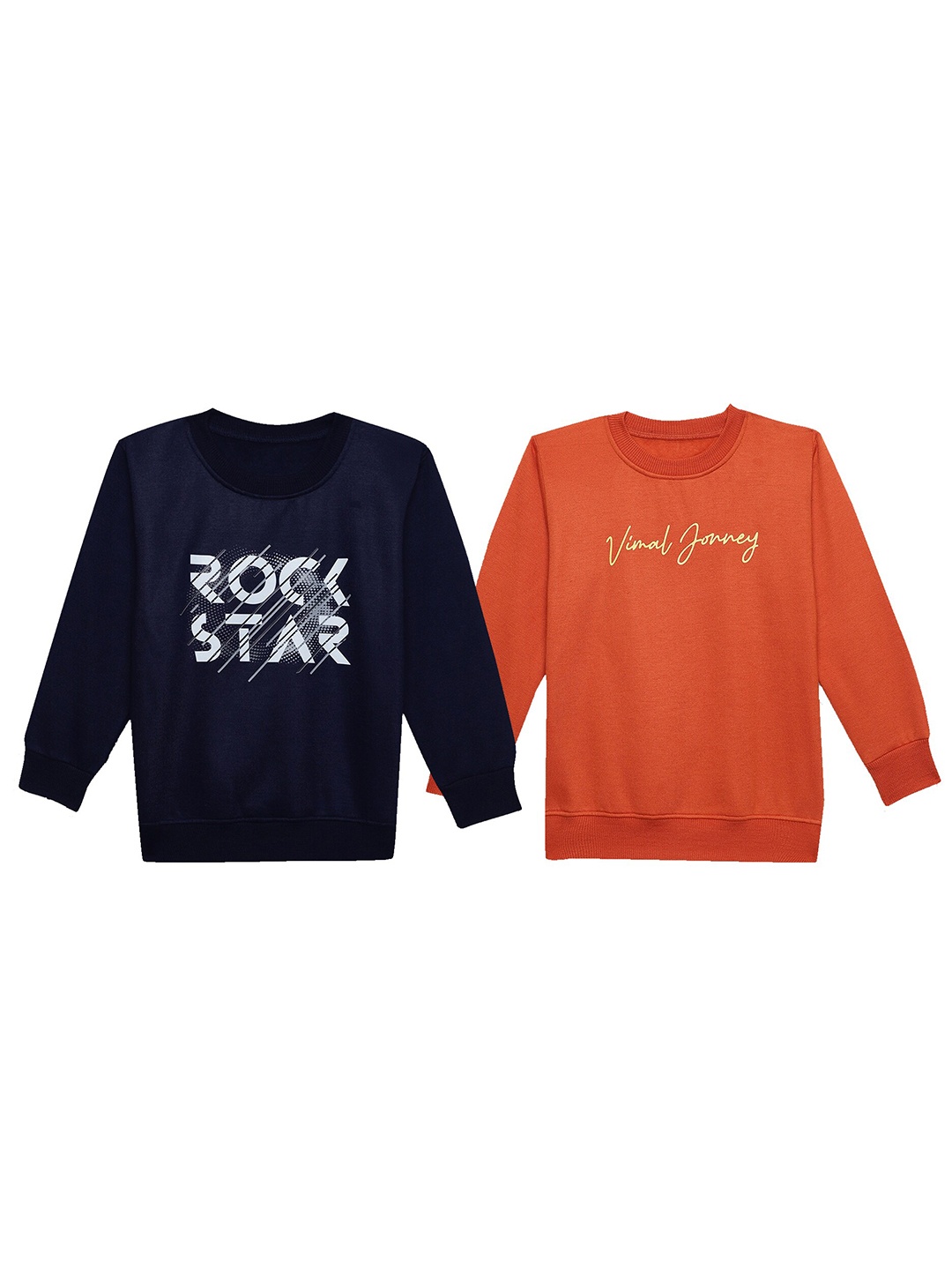 

VIMAL JONNEY Kids Pack Of 2 Typographic Printed Cotton Fleece Pullover Sweatshirt, Navy blue