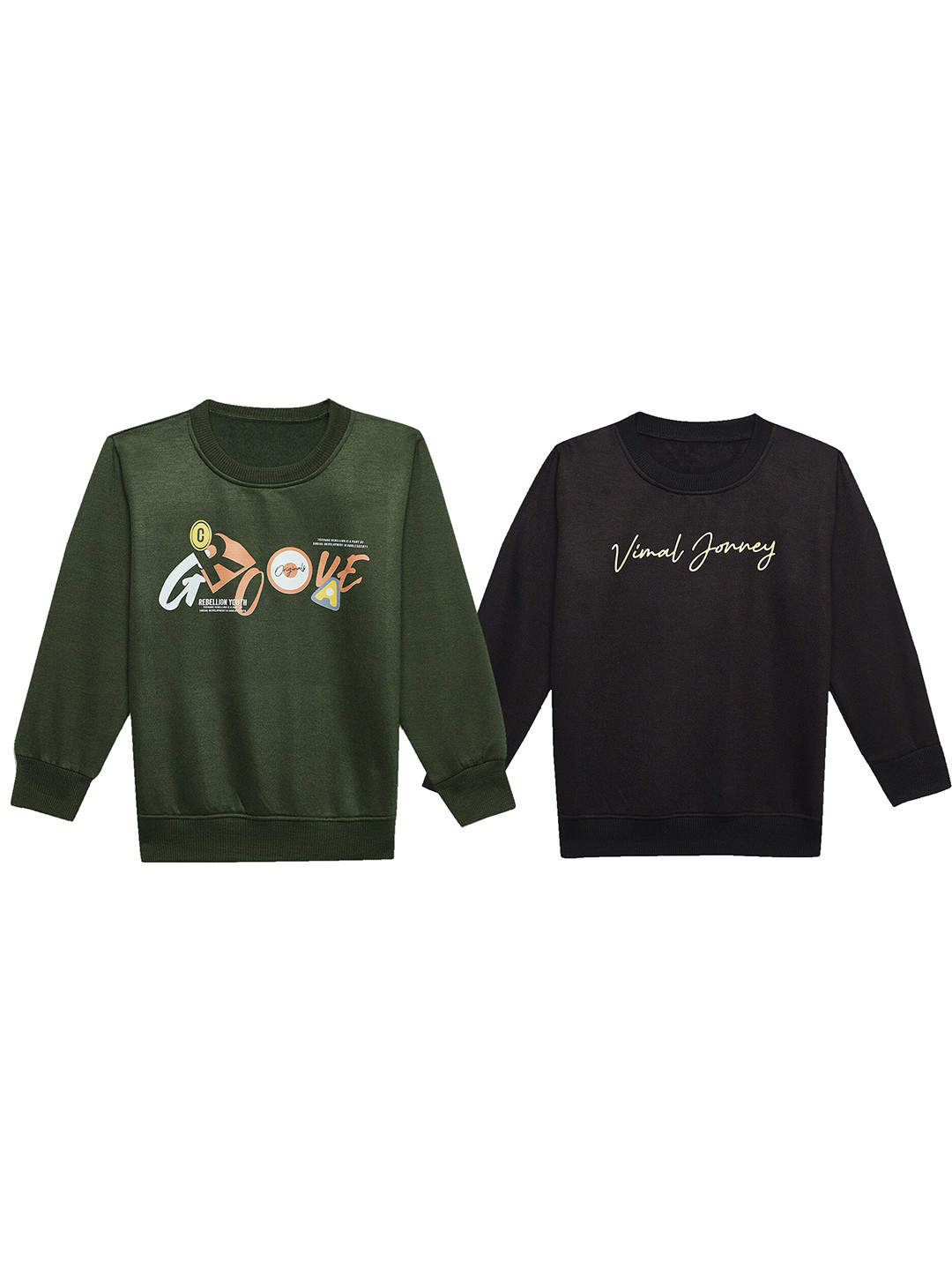

MACK JONNEY Kids Pack Of 2 Printed Long Sleeve Cotton Fleece Pullover Sweatshirts, Green