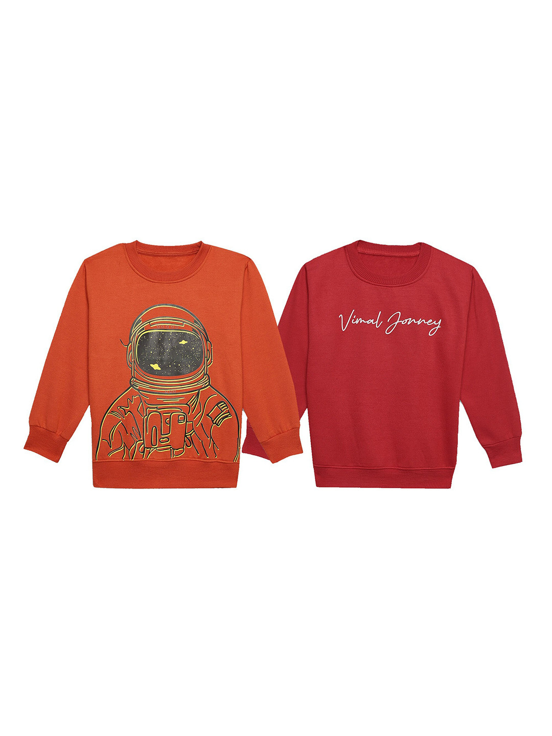

VIMAL JONNEY Kids Pack Of 2 Printed Round Neck Fleece Pullover Sweatshirt, Orange