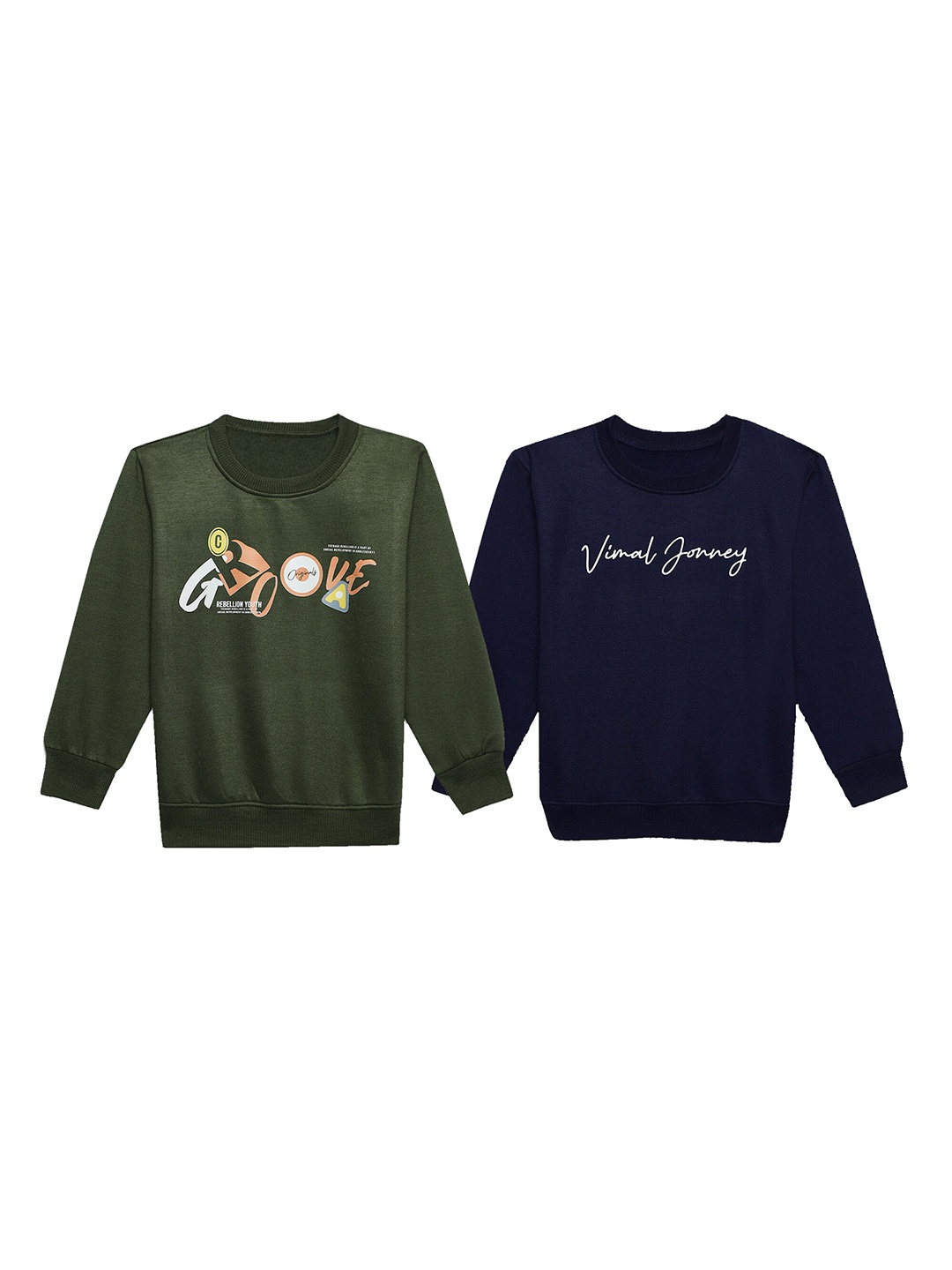 

MACK JONNEY Kids Pack Of 2 Typography Printed Cotton Fleece Pullover Sweatshirts, Olive