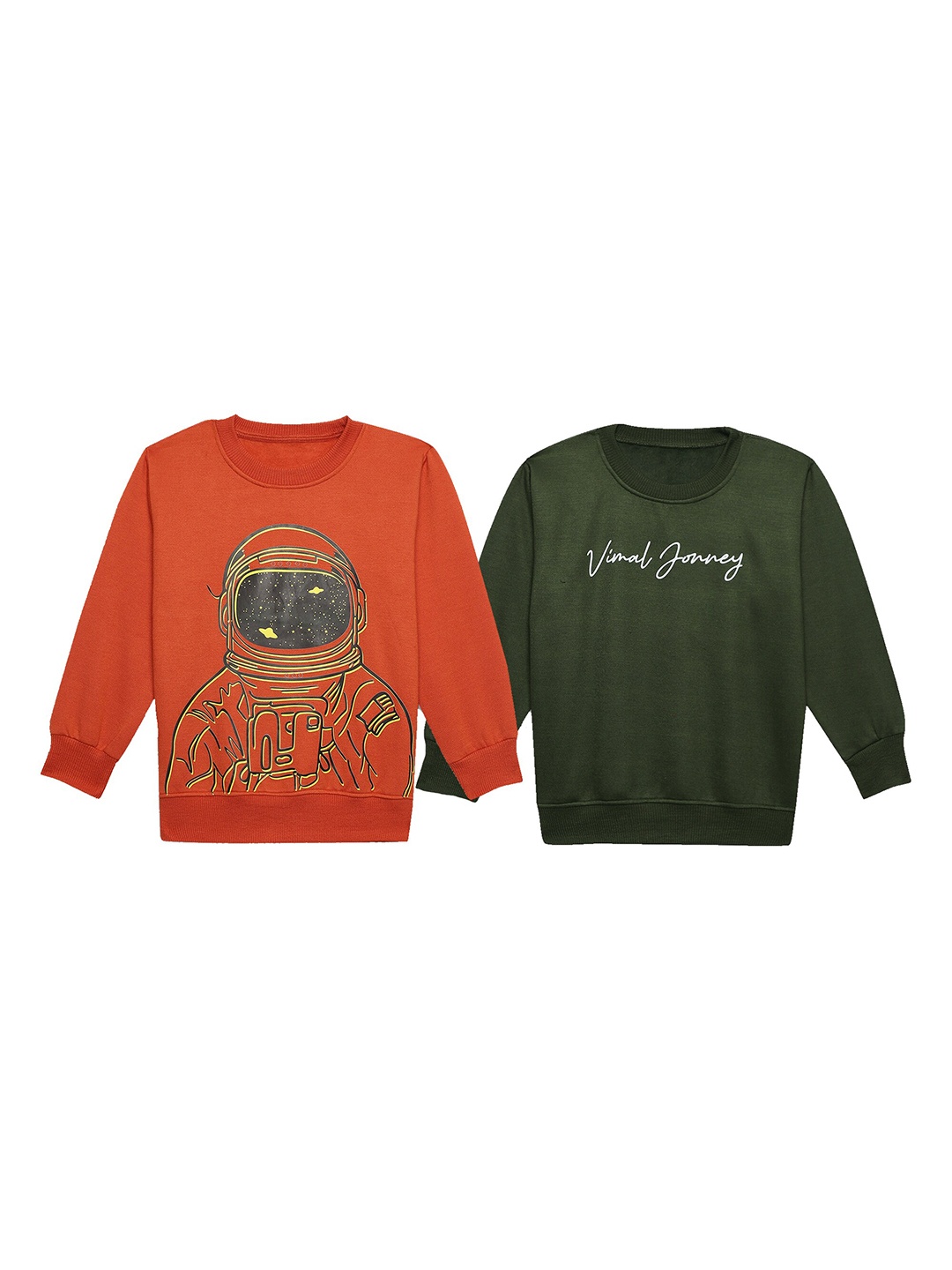 

VIMAL JONNEY Kids Pack of 2 Graphic Printed Fleece Pullover, Orange