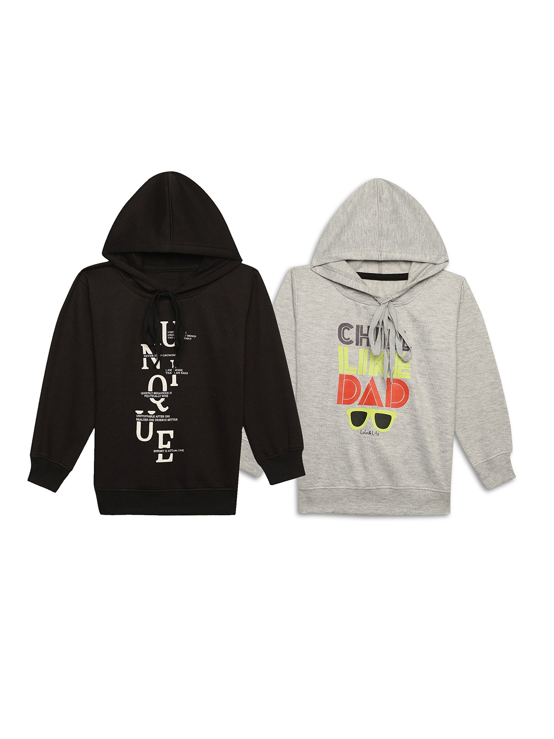 

VIMAL JONNEY Kids Pack Of 2 Typography Printed Hooded Cotton Fleece Pullover, Black