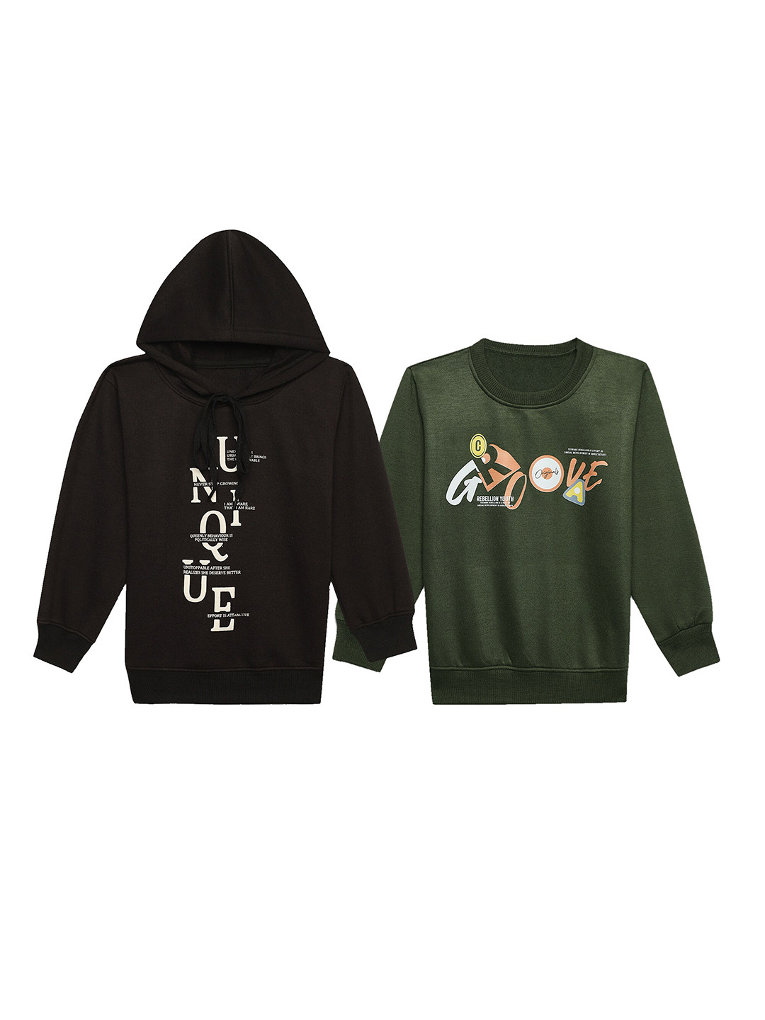

MACK JONNEY Kids Pack Of 2 Printed Hooded Long Sleeve Cotton Fleece Pullover Sweatshirts, Black