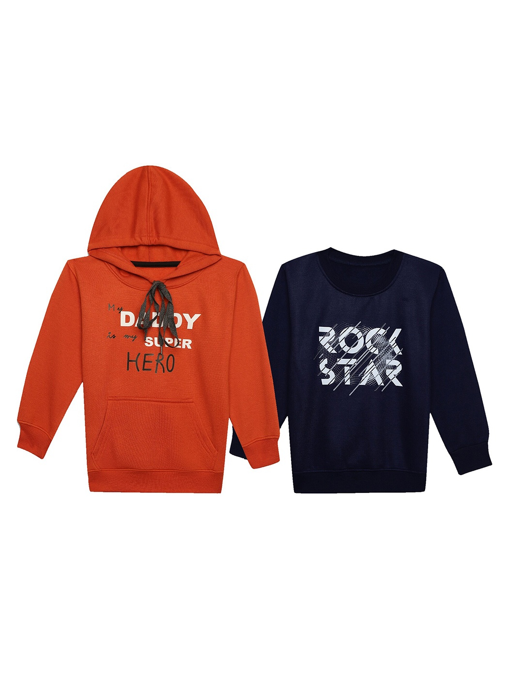 

MACK JONNEY Kids Pack of 2 Typography Printed Fleece Pullover Sweatshirt, Navy blue