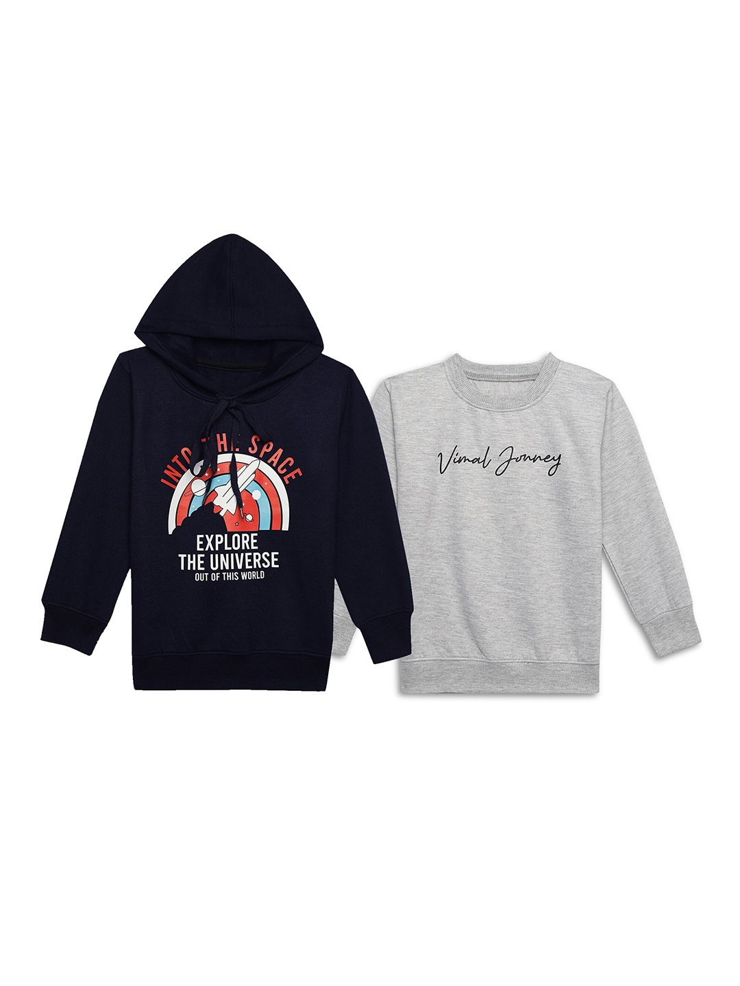 

MACK JONNEY Kids Pack Of 2 Printed Hooded Pullover Sweatshirts, Navy blue
