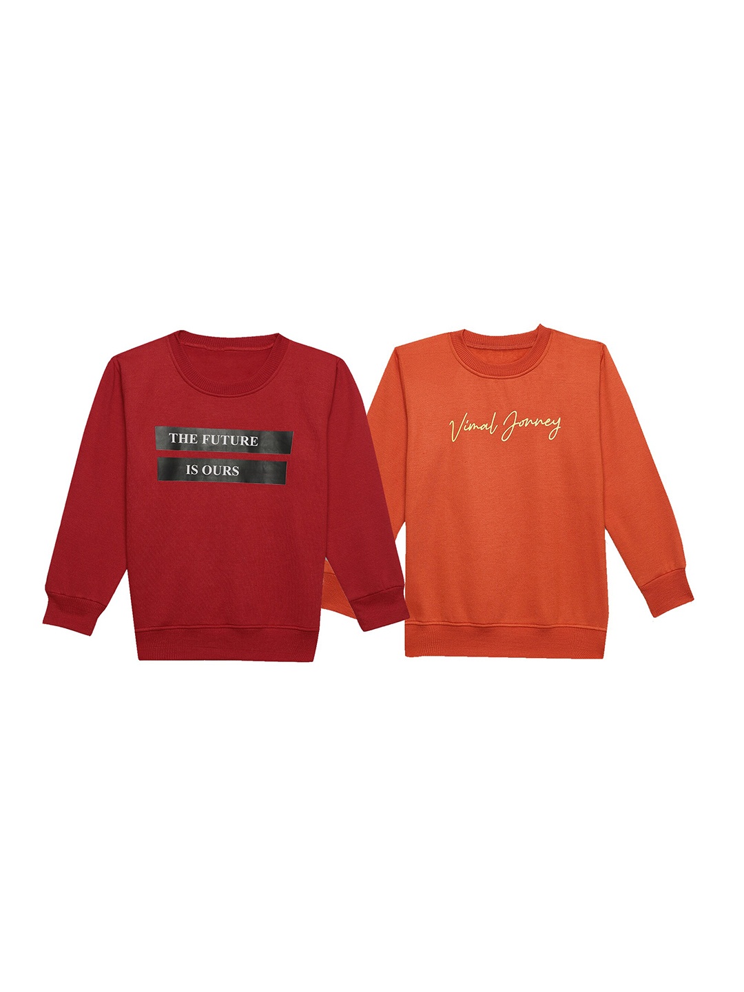 

VIMAL JONNEY Kids Pack Of 2 Typography Printed Fleece Pullover Sweatshirts, Red