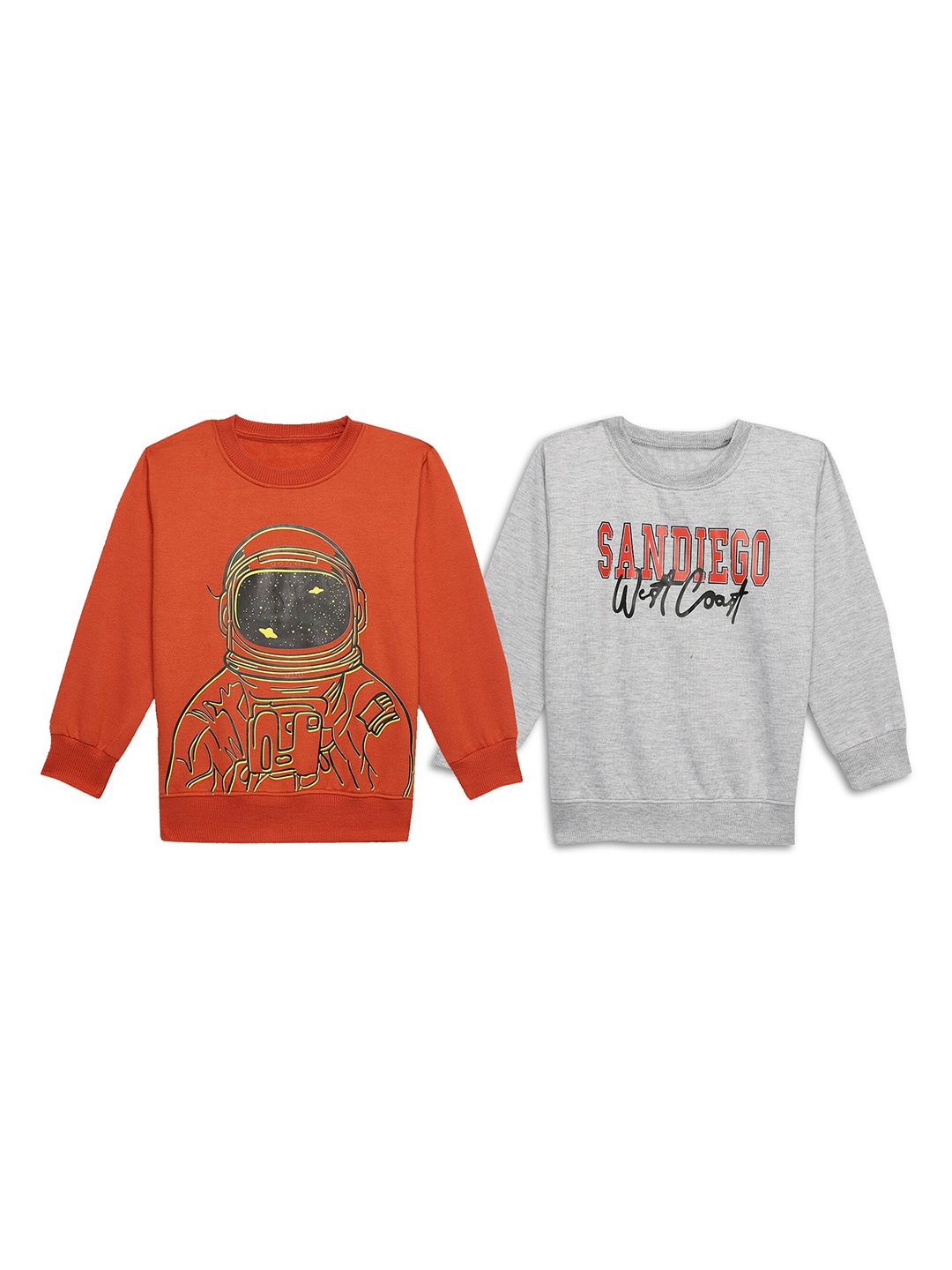 

MACK JONNEY Kids Pack Of 2 Printed Round Neck Fleece Pullover Sweatshirt, Orange