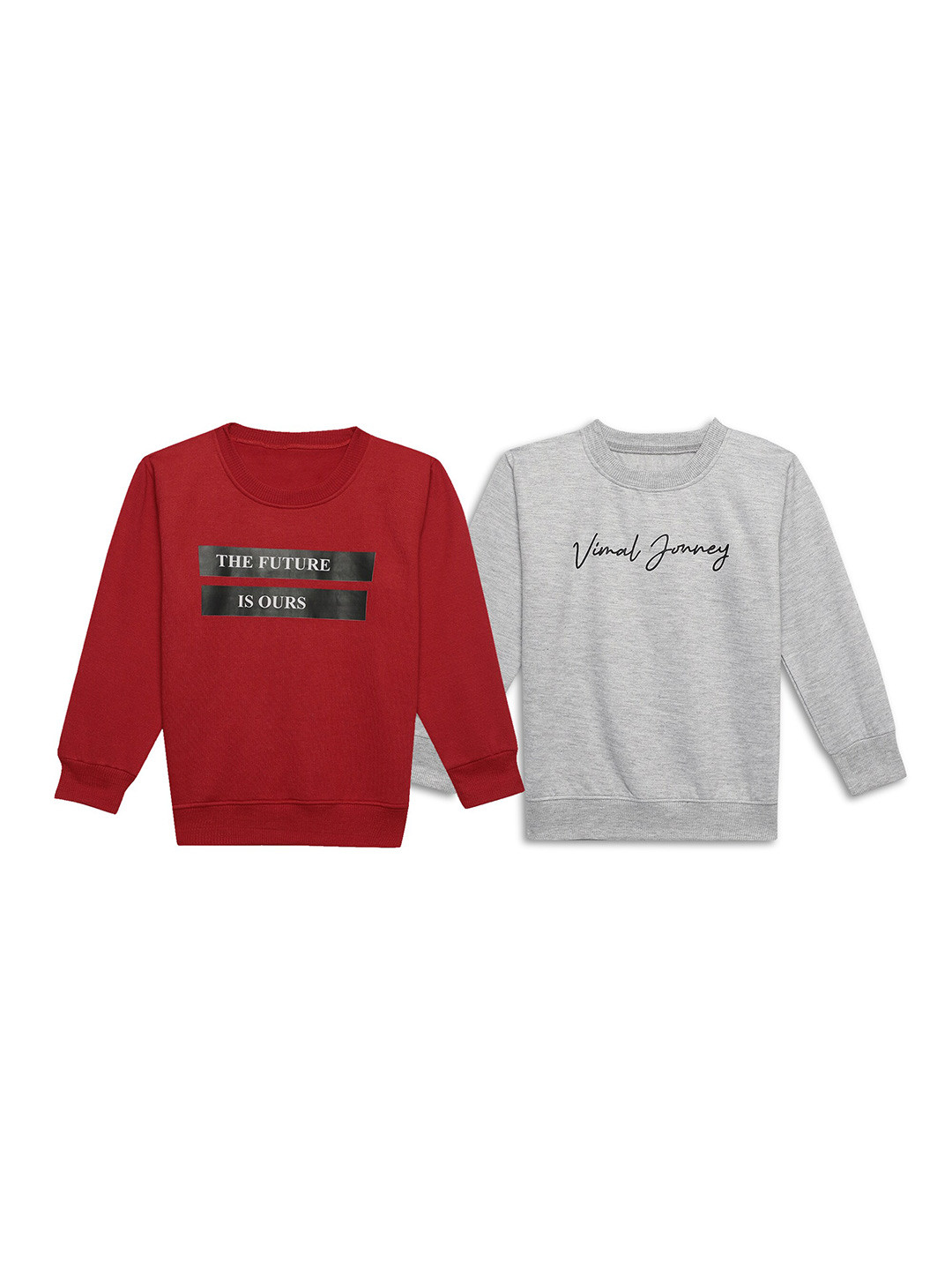 

MACK JONNEY Kids Pack Of 2 Typographic Printed Cotton Fleece Pullover Sweatshirt, Red