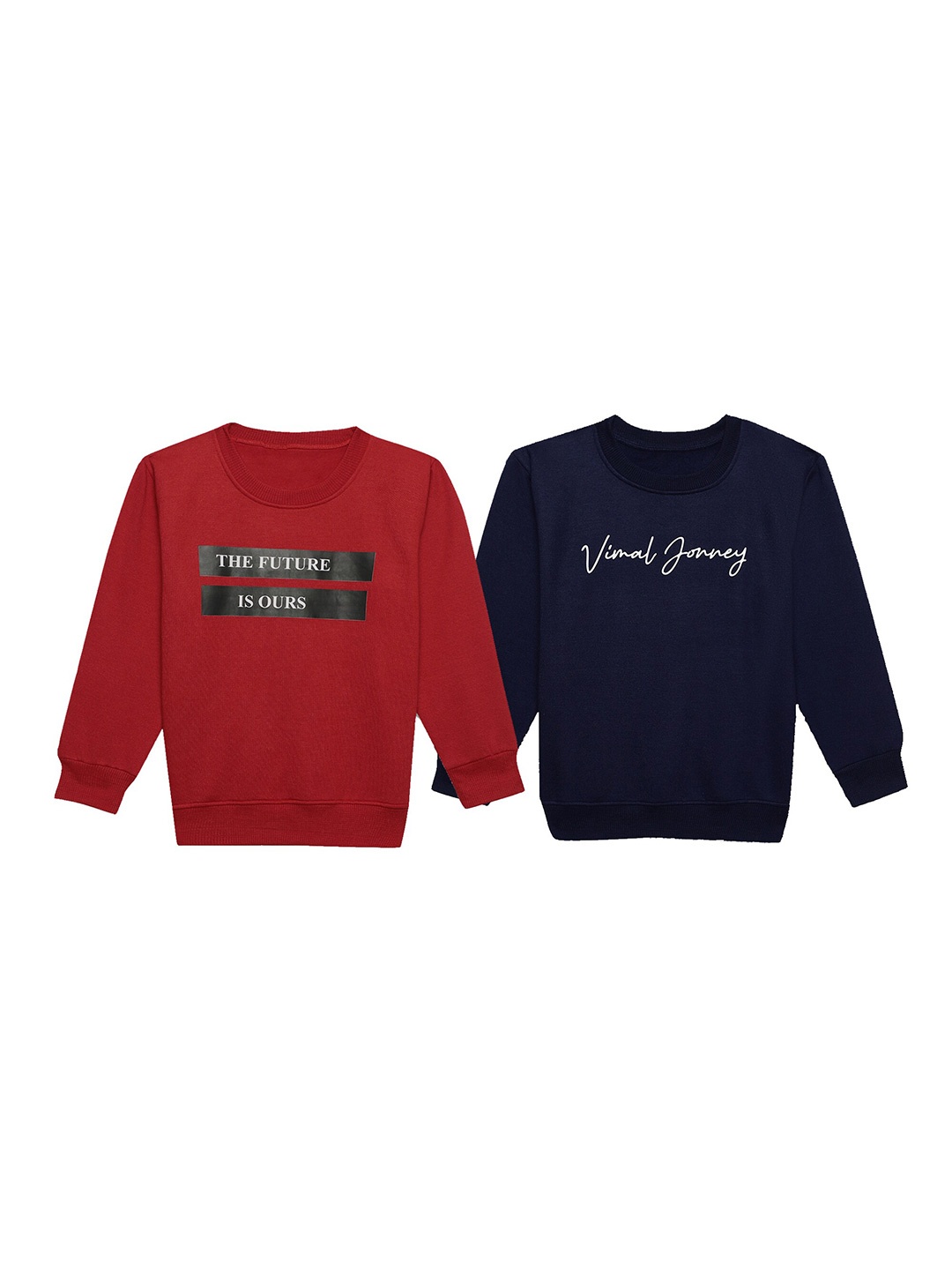 

MACK JONNEY Pack Of 2 Kids Typography Printed Cotton Fleece Pullover Sweatshirt, Maroon