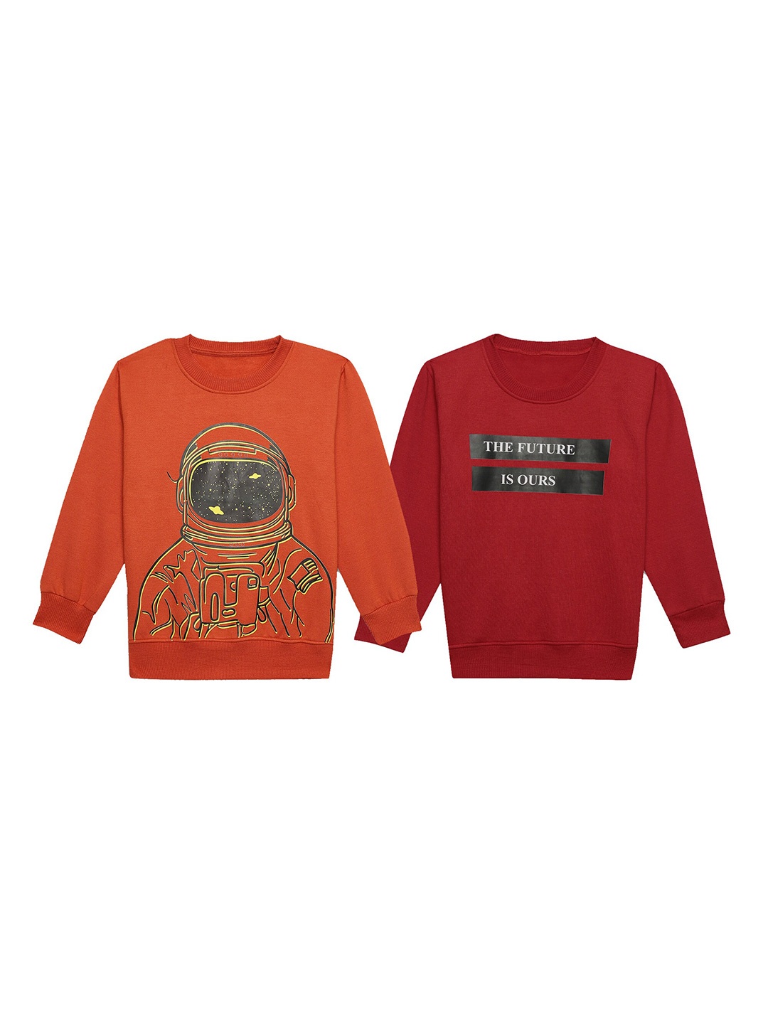 

MACK JONNEY Kids Pack Of 2 Graphic Printed Fleece Pullover Sweatshirts, Orange