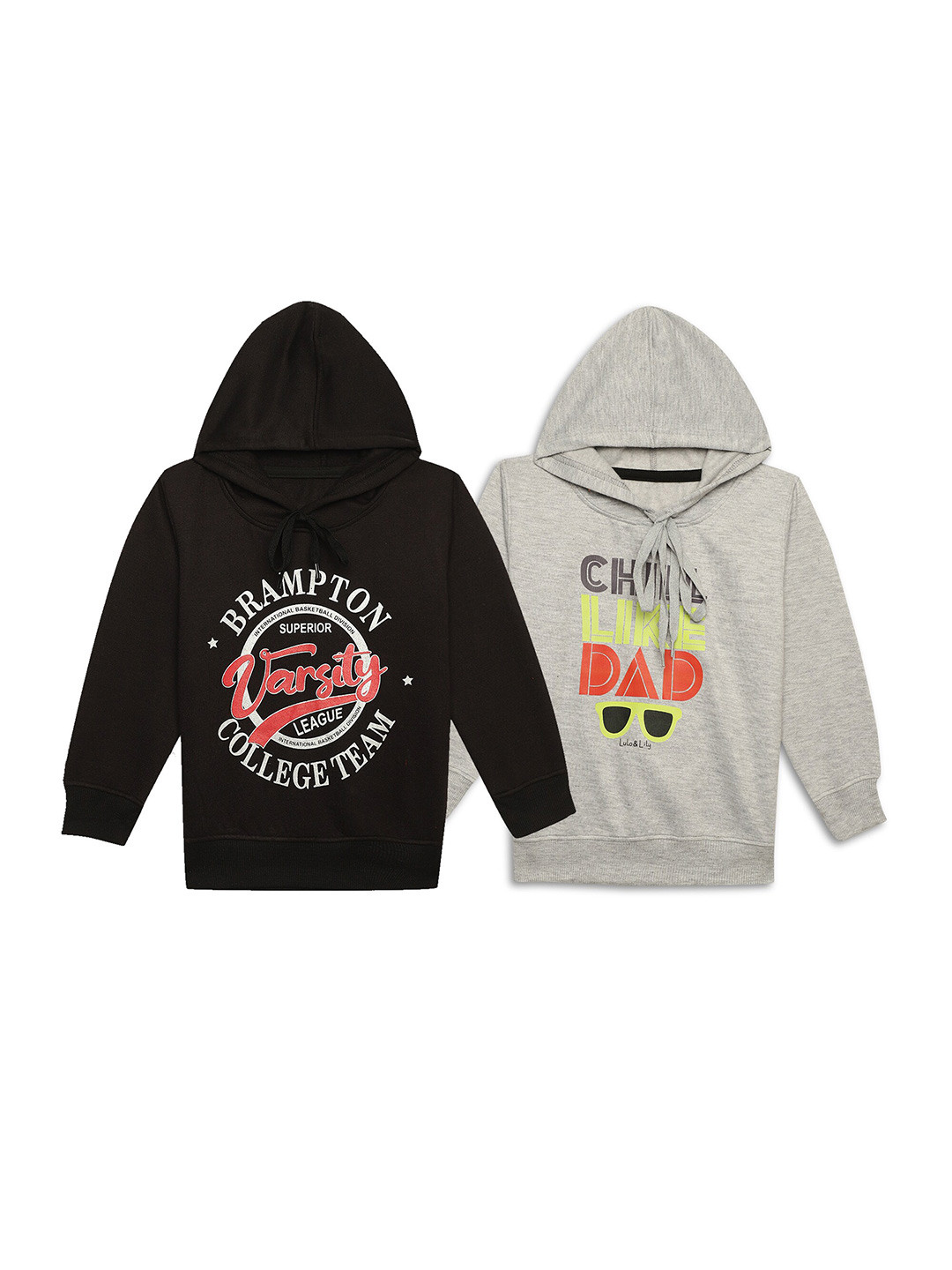 

MACK JONNEY Kids Pack Of 2 Printed Hooded Fleece Pullover Sweatshirt, Black