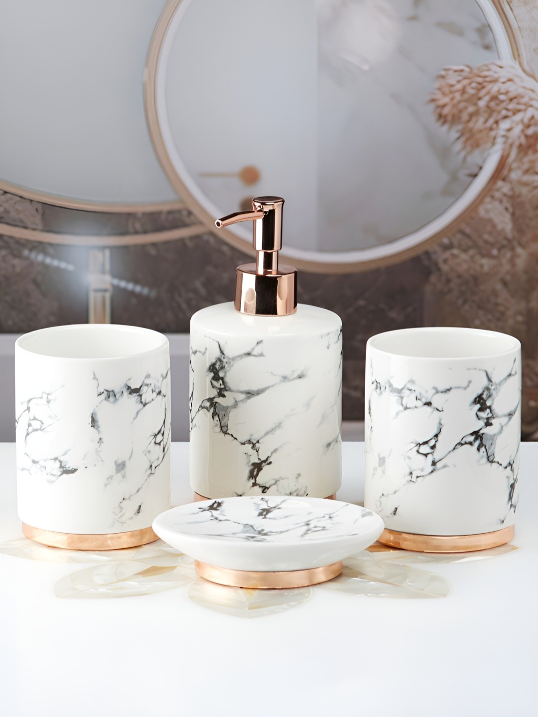 

KidsCity.in White 4 piece Abstract Ceramic Bath Accessories Set