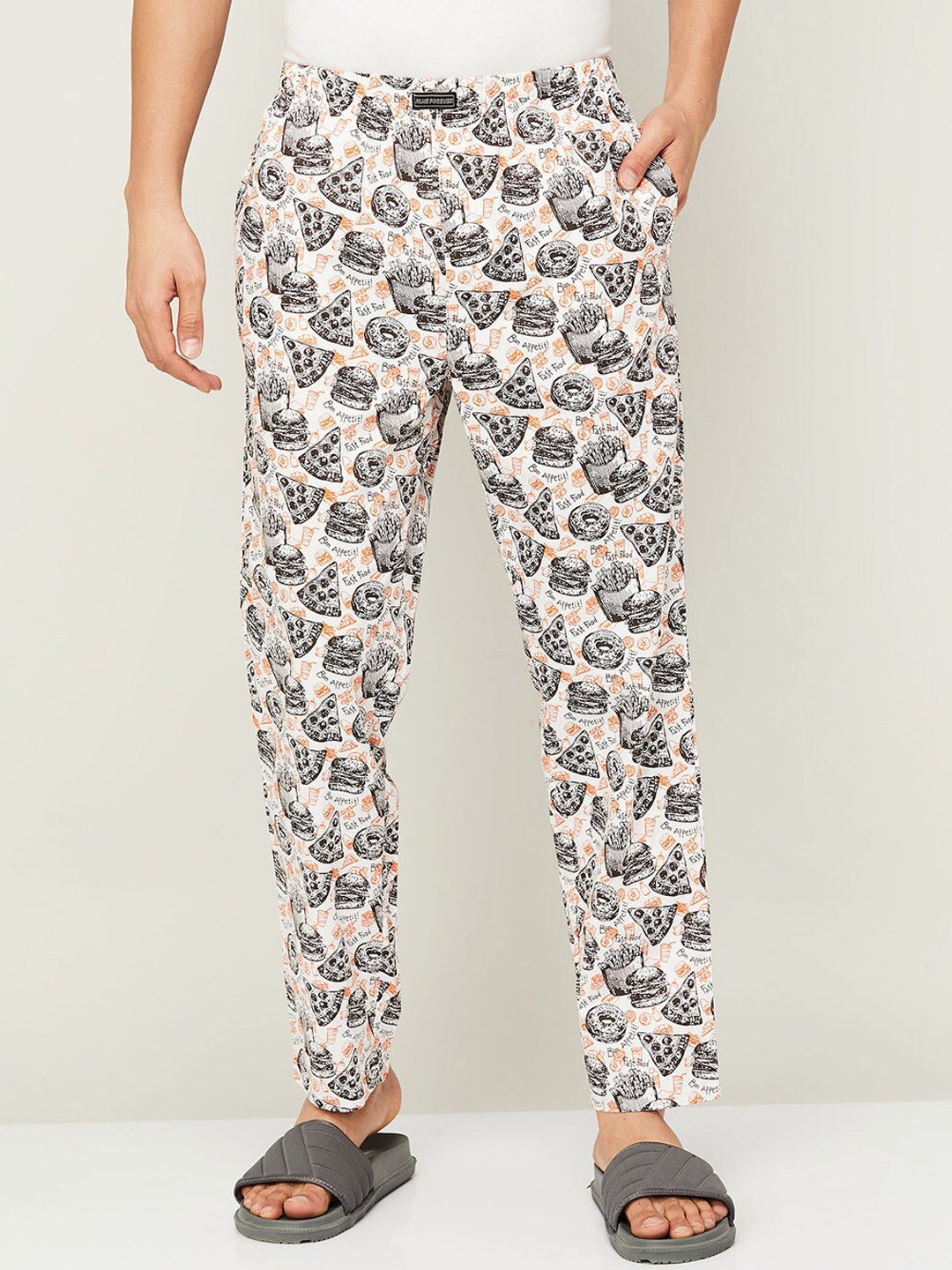 

Fame Forever by Lifestyle Printed Cotton Lounge Pants, White