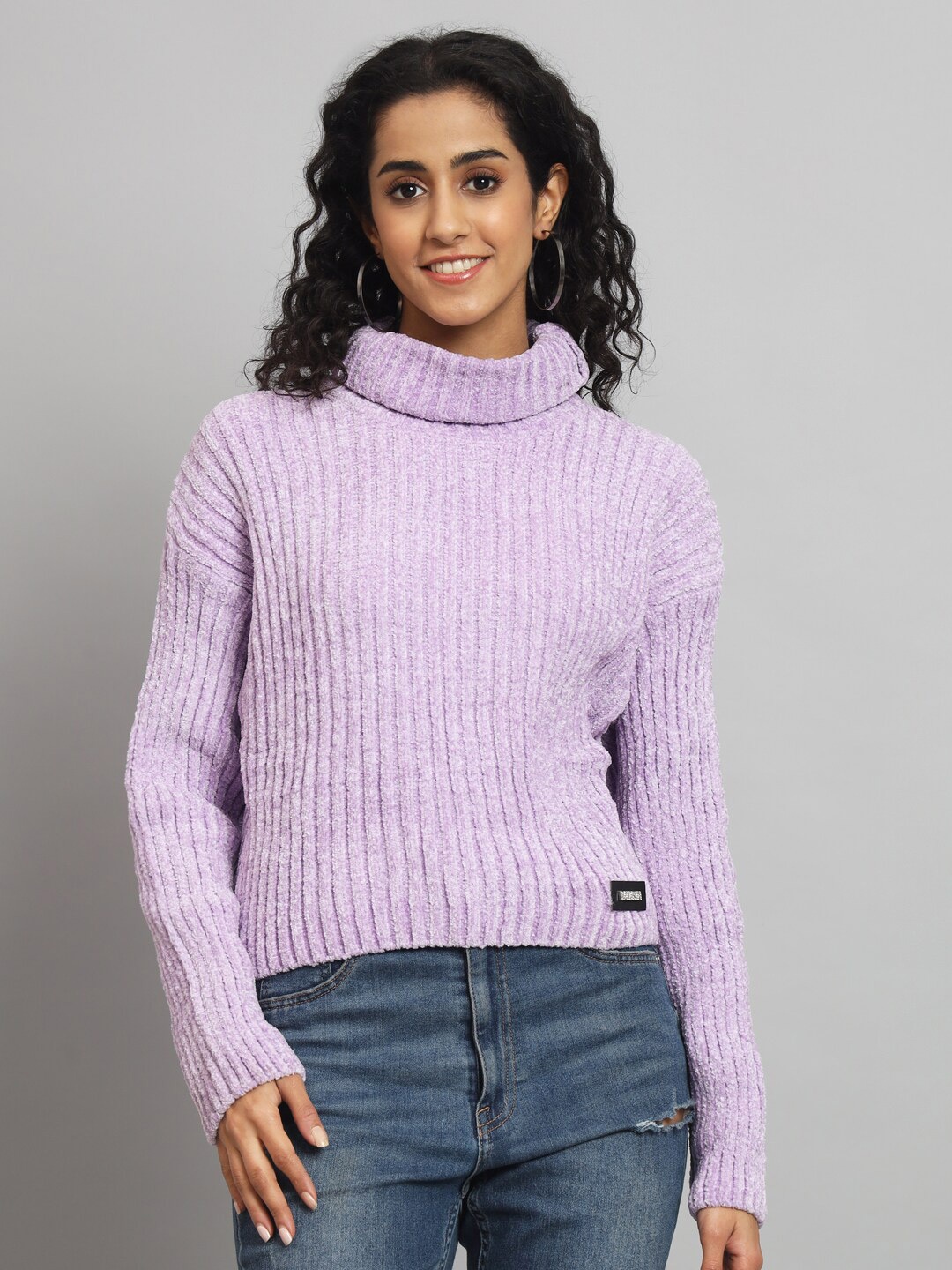 

Chemistry Ribbed Turtle Neck Woollen Sweater, Purple