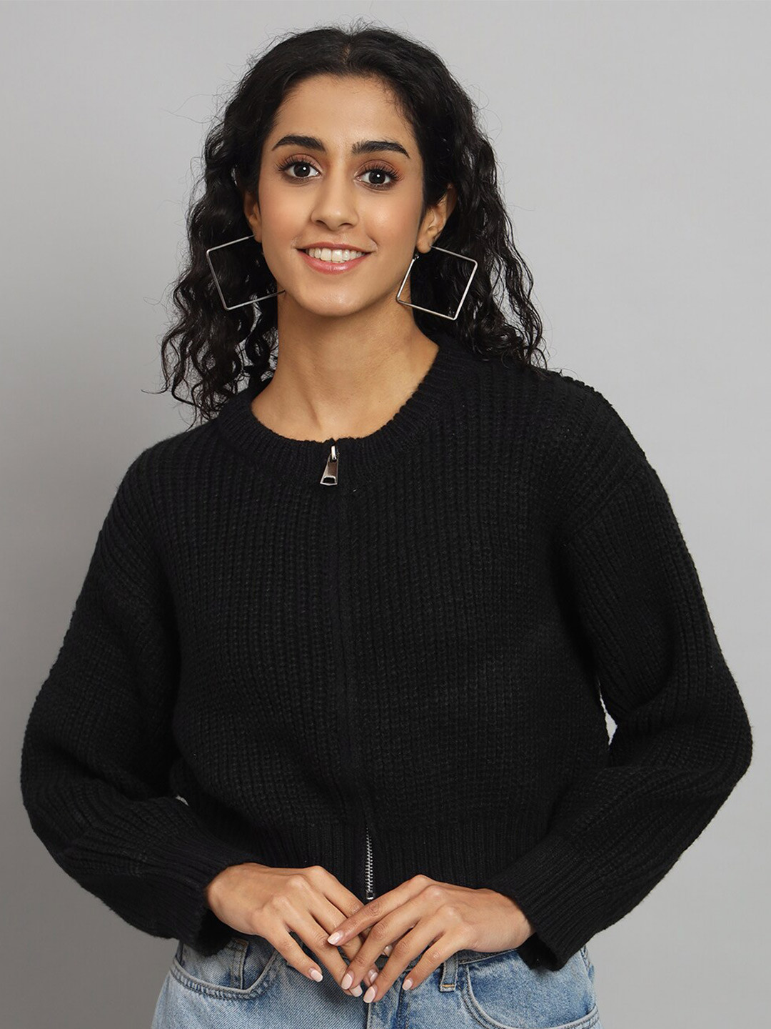 

Chemistry Cable Knit Self Design Round Neck Woollen Pullover Sweater Vest, Black