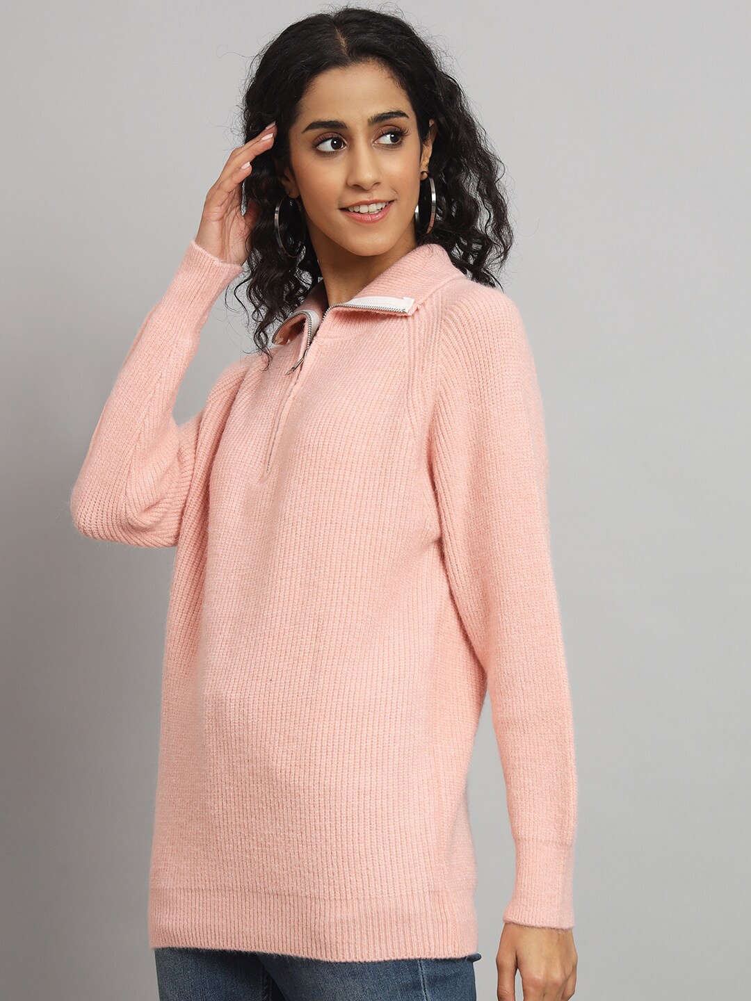 

Chemistry Spread Collar Woollen Longline Pullover, Peach