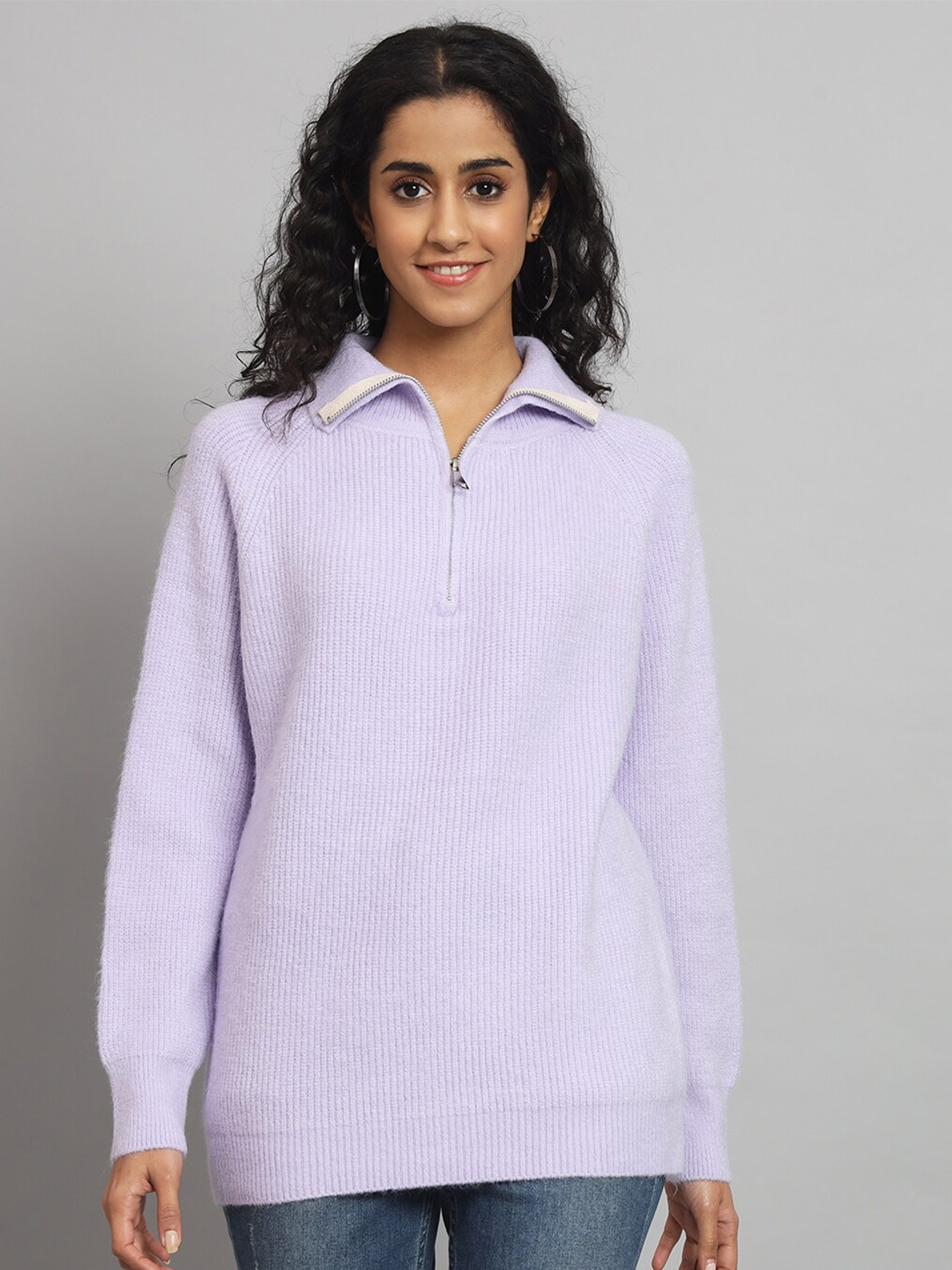 

Chemistry Mock Collar Woollen Pullover Sweater, Purple