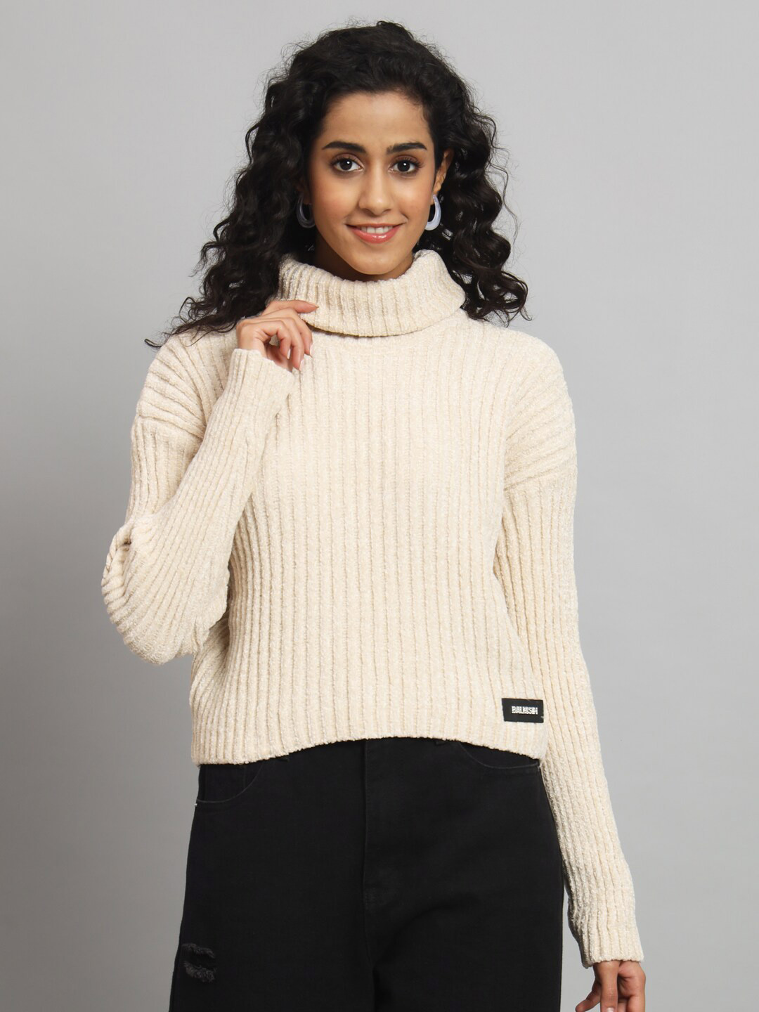 

Chemistry Ribbed Turtle Neck Woollen Sweater, Cream