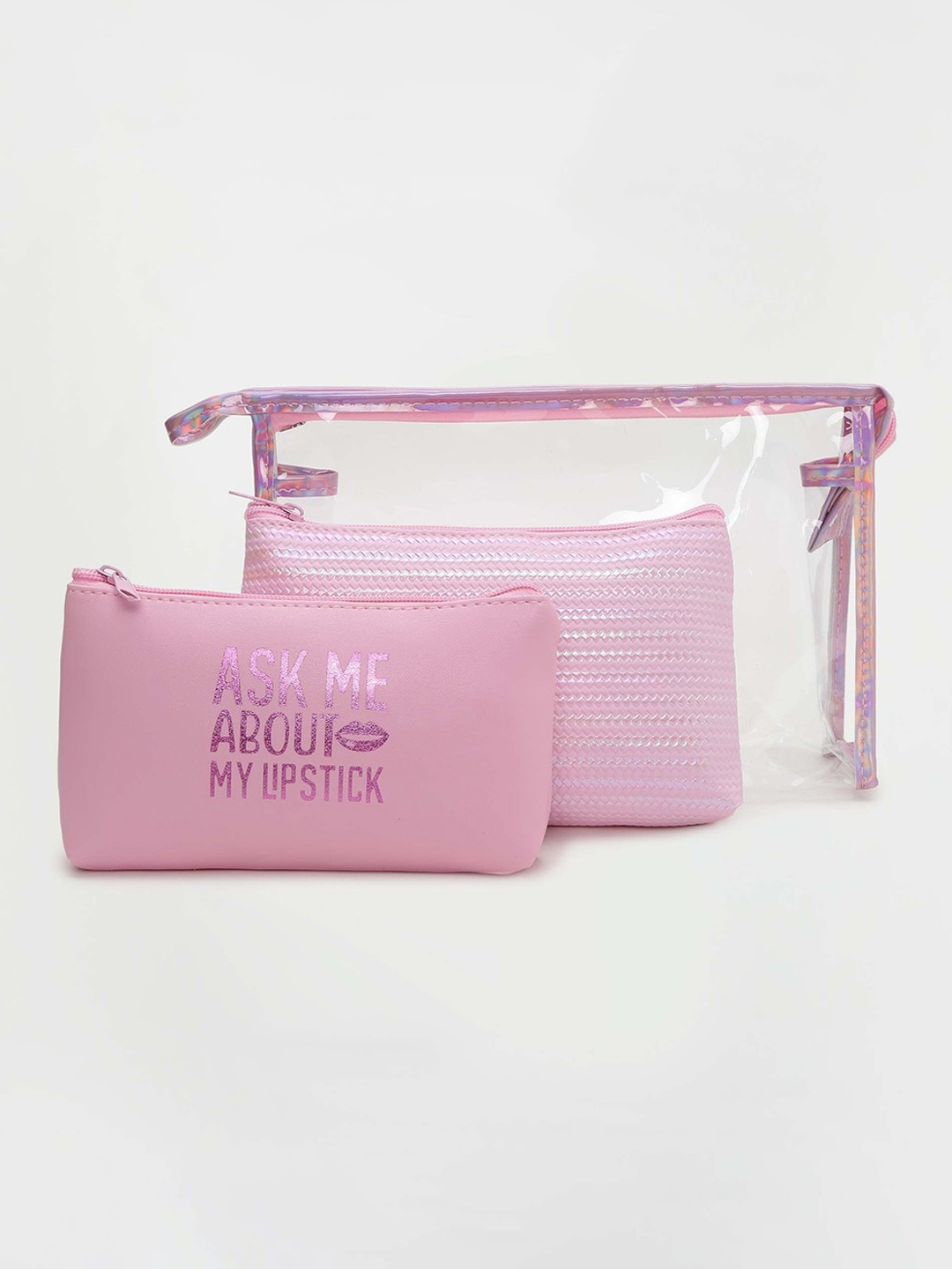 

Ginger by Lifestyle Set Of 3 Embellished Pouch Toilet kit, Pink