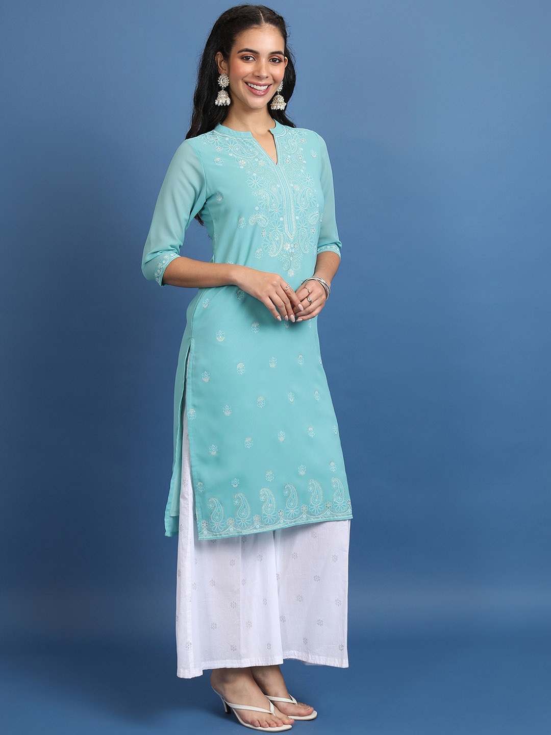 

KETCH Ethnic Motifs Embroidered Straight Kurta, Blue