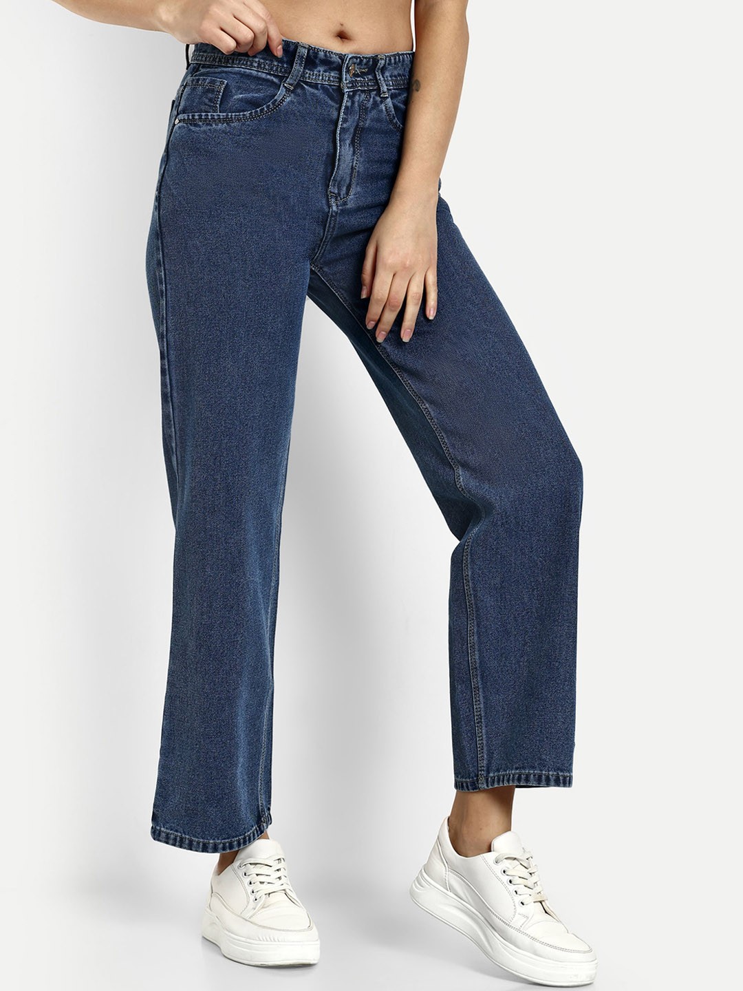 

Next One Women Smart Wide Leg High-Rise Cotton Denim Jeans, Blue