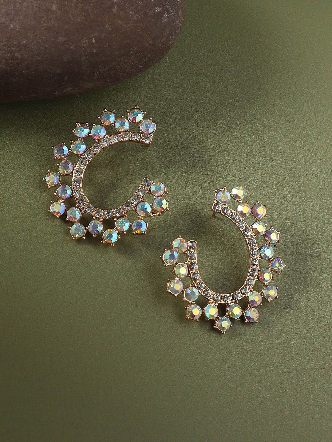 

SOHI Gold Plated Artificial Stones Studded Studs Earrings, Silver