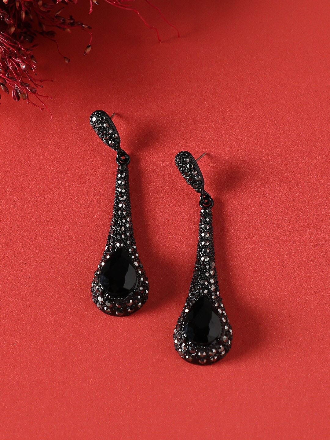

SOHI Contemporary Artificial Stones Drop Earrings, Black