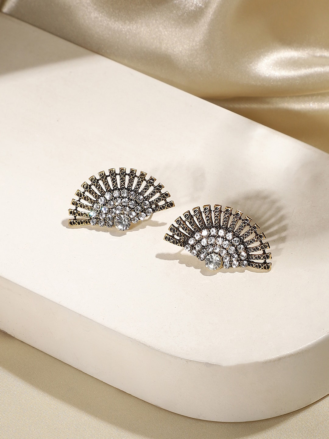 

SOHI Gold-Plated Stone-Studded Contemporary Studs Earrings, Silver