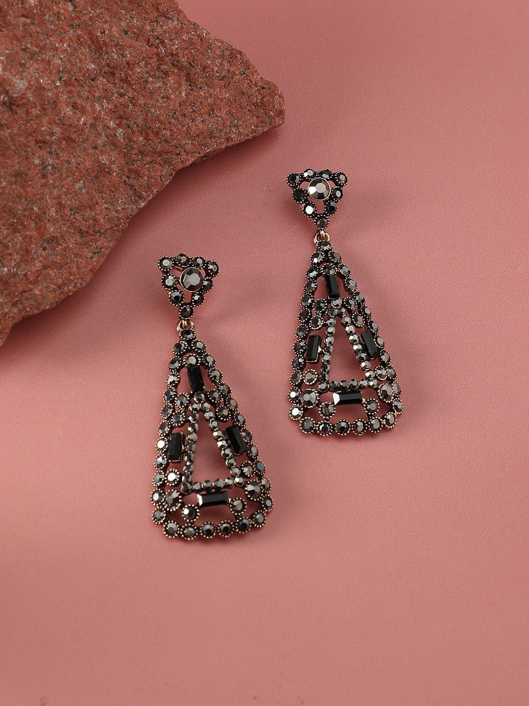 

SOHI Gold-Plated Artificial Stones Drop Earrings, Black