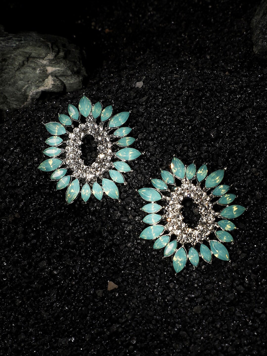 

SOHI Silver-Plated Artificial Stones Studded Drop Earrings, Lime green