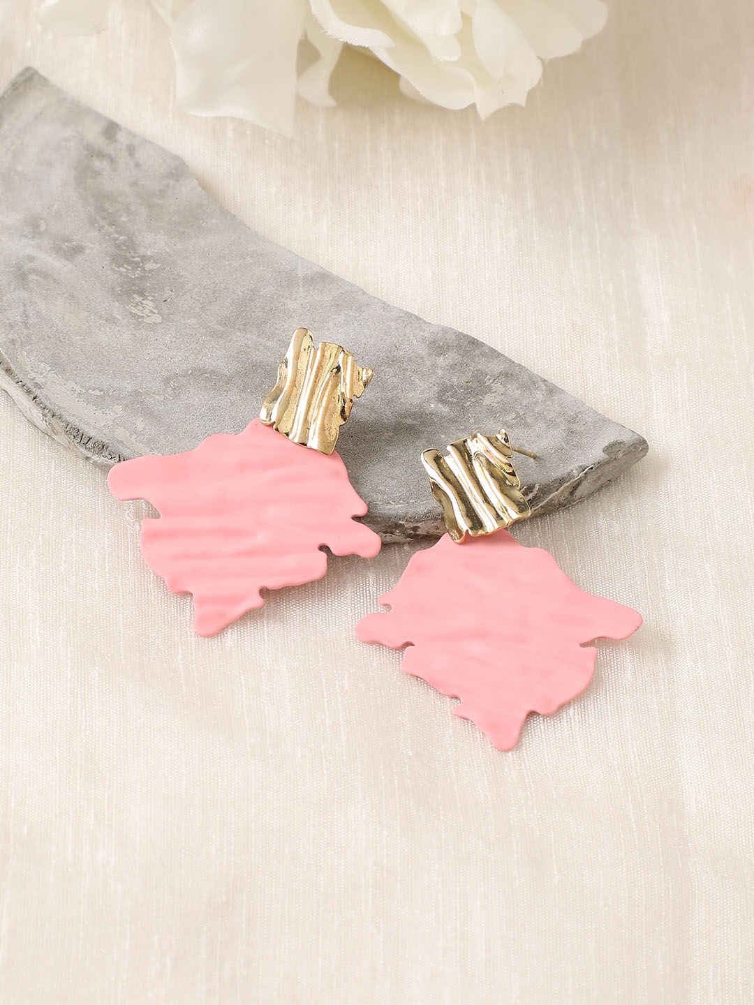 

SOHI Gold-Plated Contemporary Drop Earrings, Pink