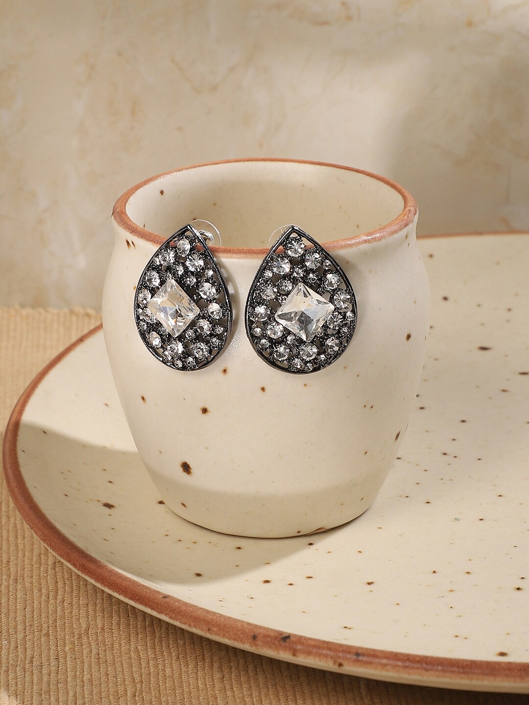 

SOHI Silver-Plated Artificial Stones-Studded Studs Earrings