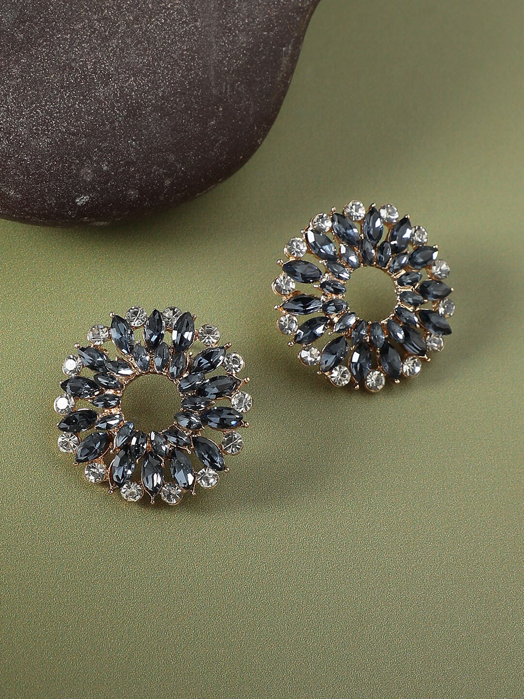 

SOHI Gold-Plated Artificial Stones-Studded Studs Earrings