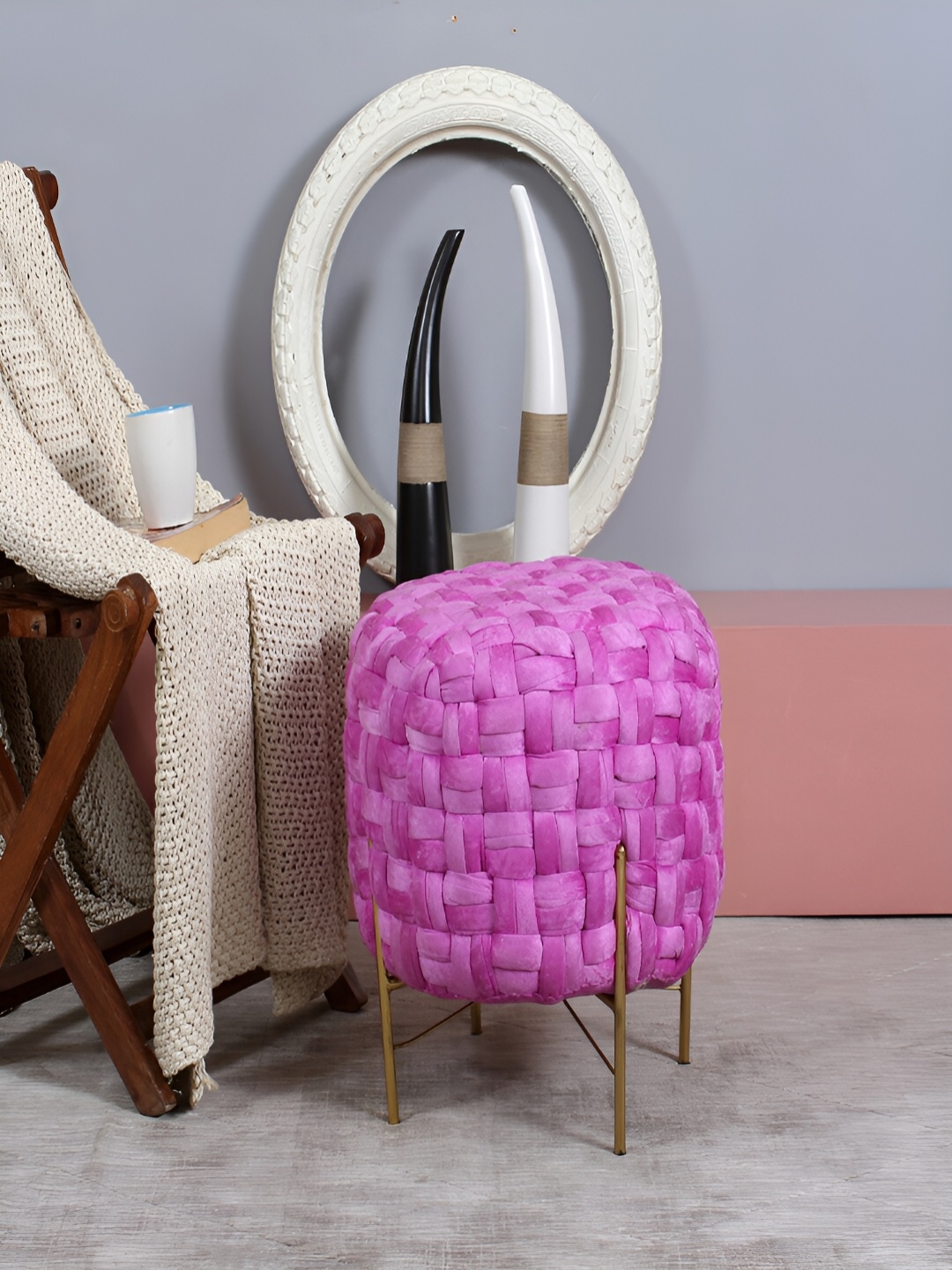 

COMFIDELITAS Purple Woven-Design Seating Ottoman With Legs