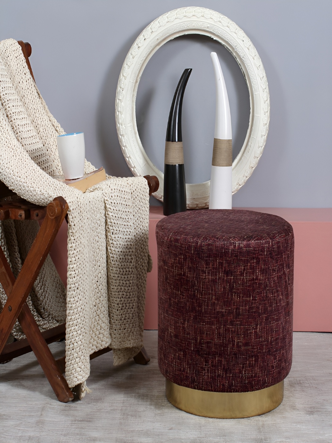 

COMFIDELITAS Purple Round-Shaped Seating Ottoman, Brown