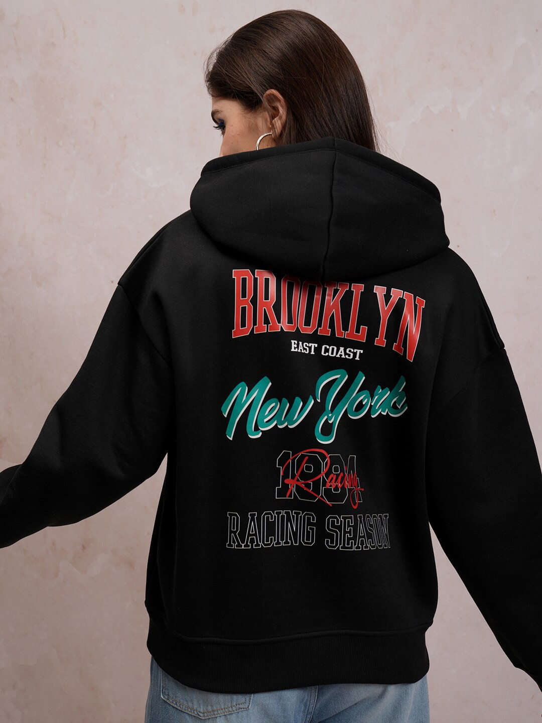 

Tokyo Talkies Typography Printed Hooded Pullover, Black