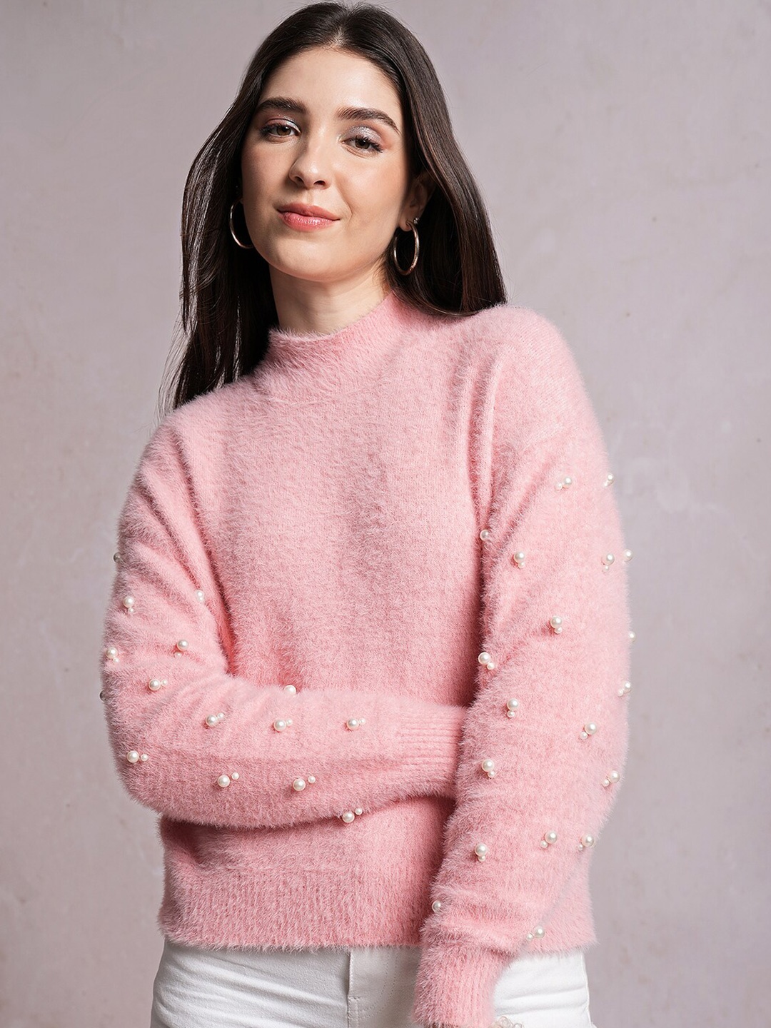 

Tokyo Talkies Pink Embellished Acrylic Boucle Pullover