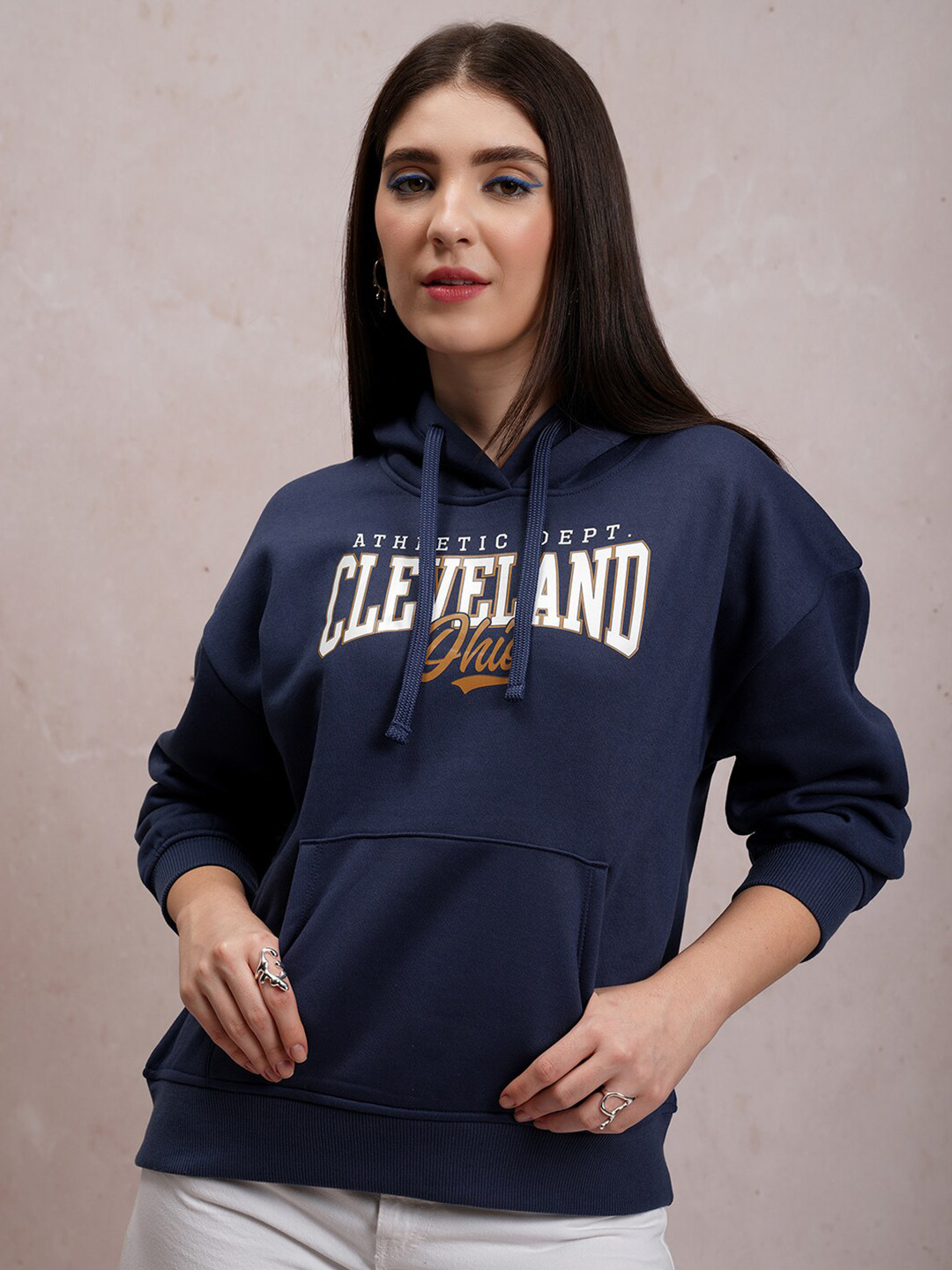 

Tokyo Talkies Typography Printed Hooded Pullover, Navy blue