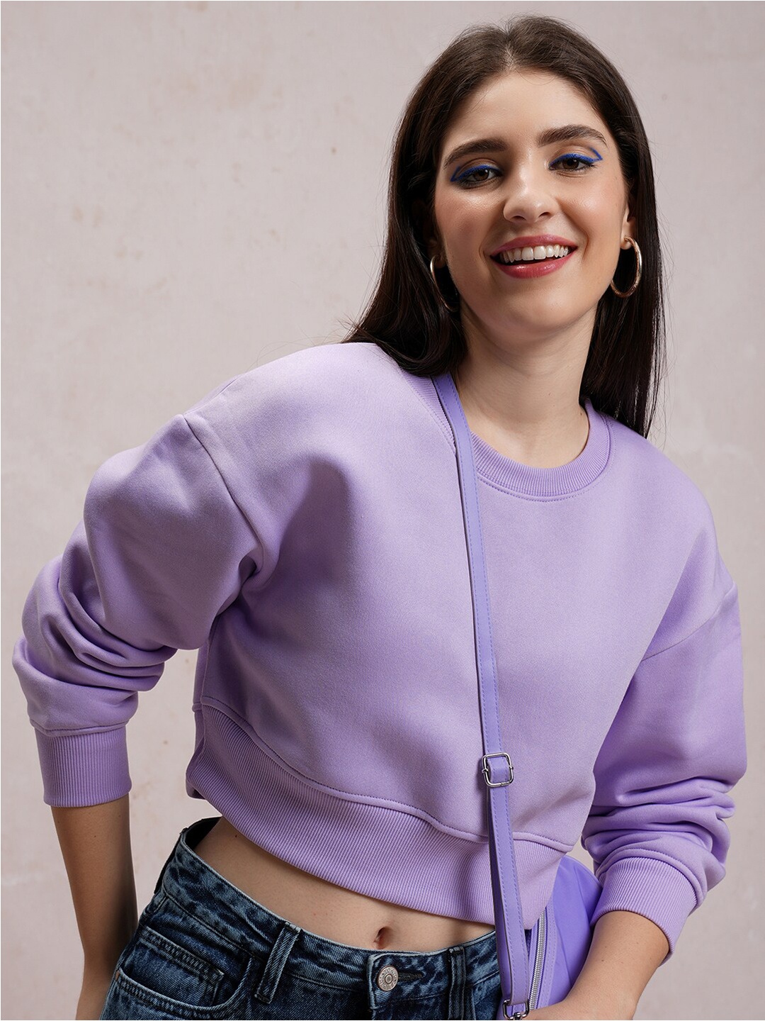 

Tokyo Talkies Purple Round Neck Crop Pullover Sweatshirt