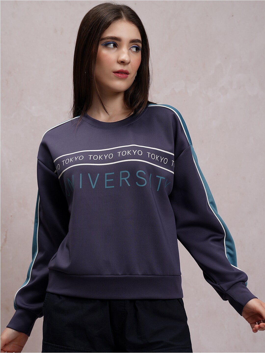 Tokyo Talkies Typography Printed Pullover, Purple