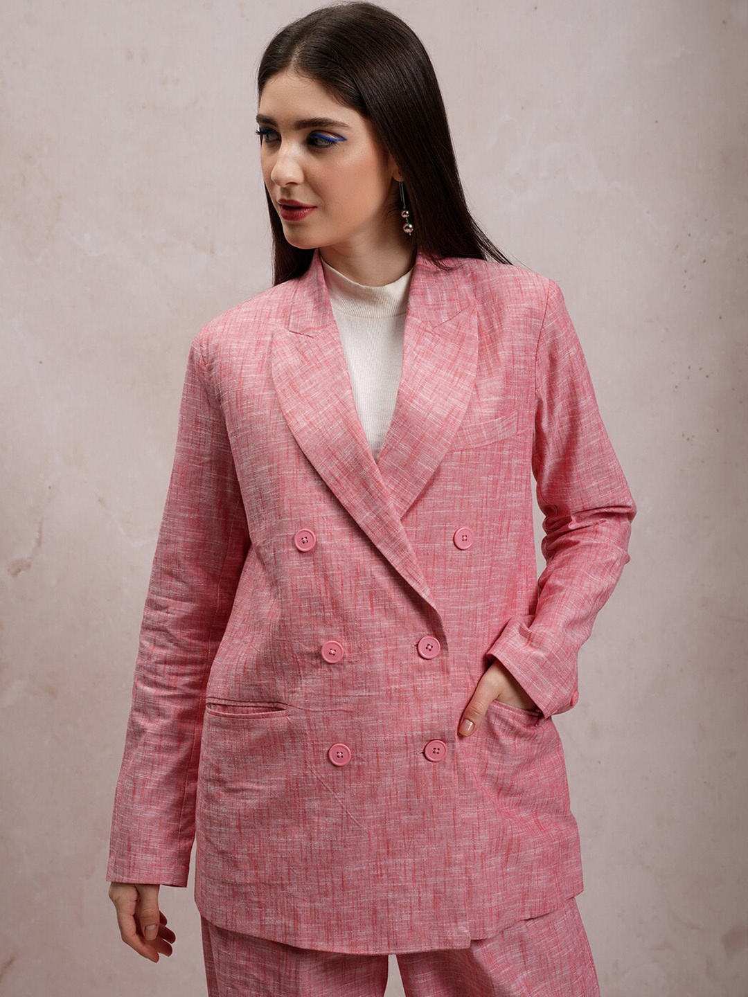 

CHIC BY TOKYO TALKIES Notched Lapel Longline Double Breasted Blazers, Red
