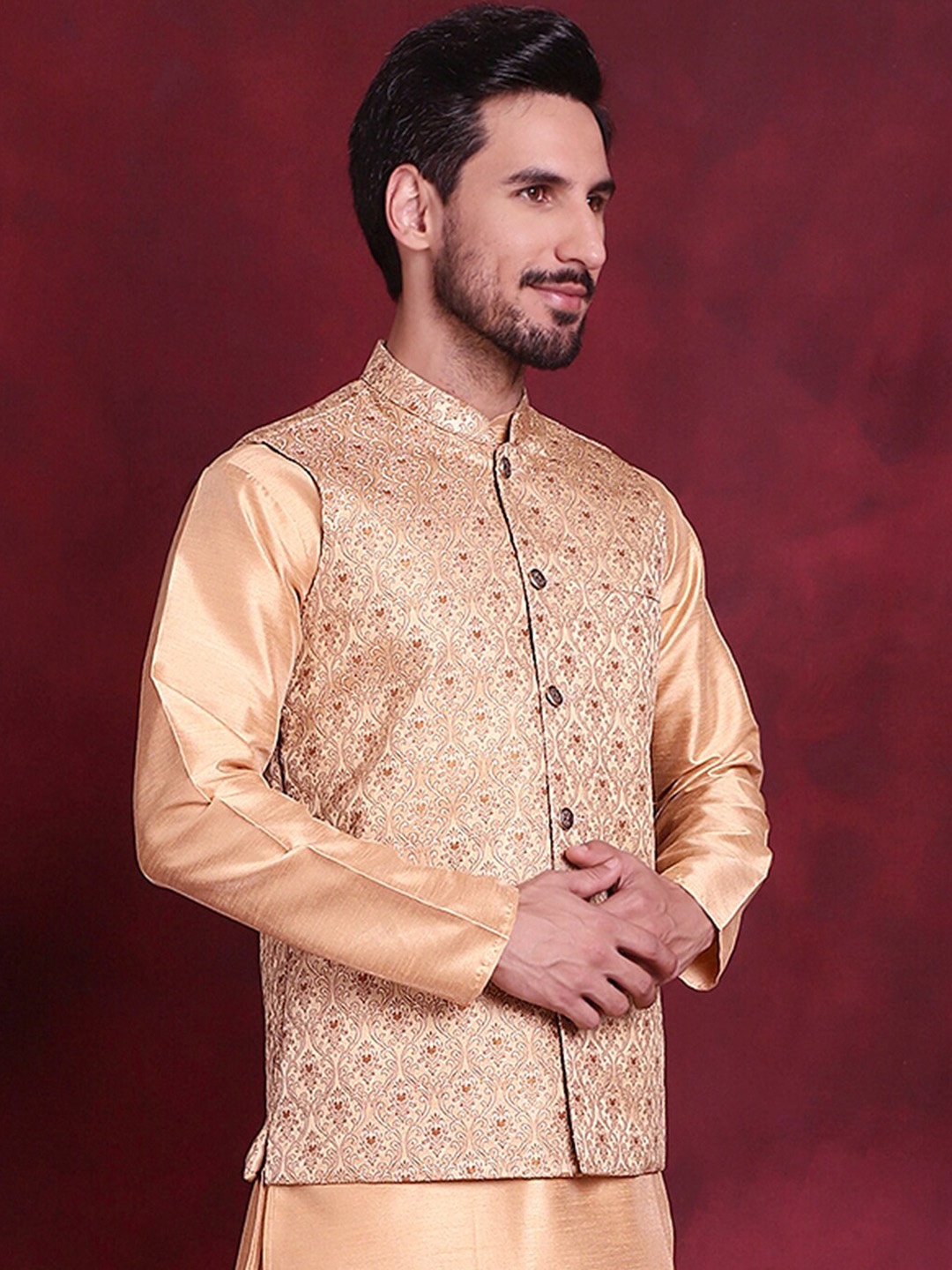 

Jompers Woven Design Nehru Jacket, Cream