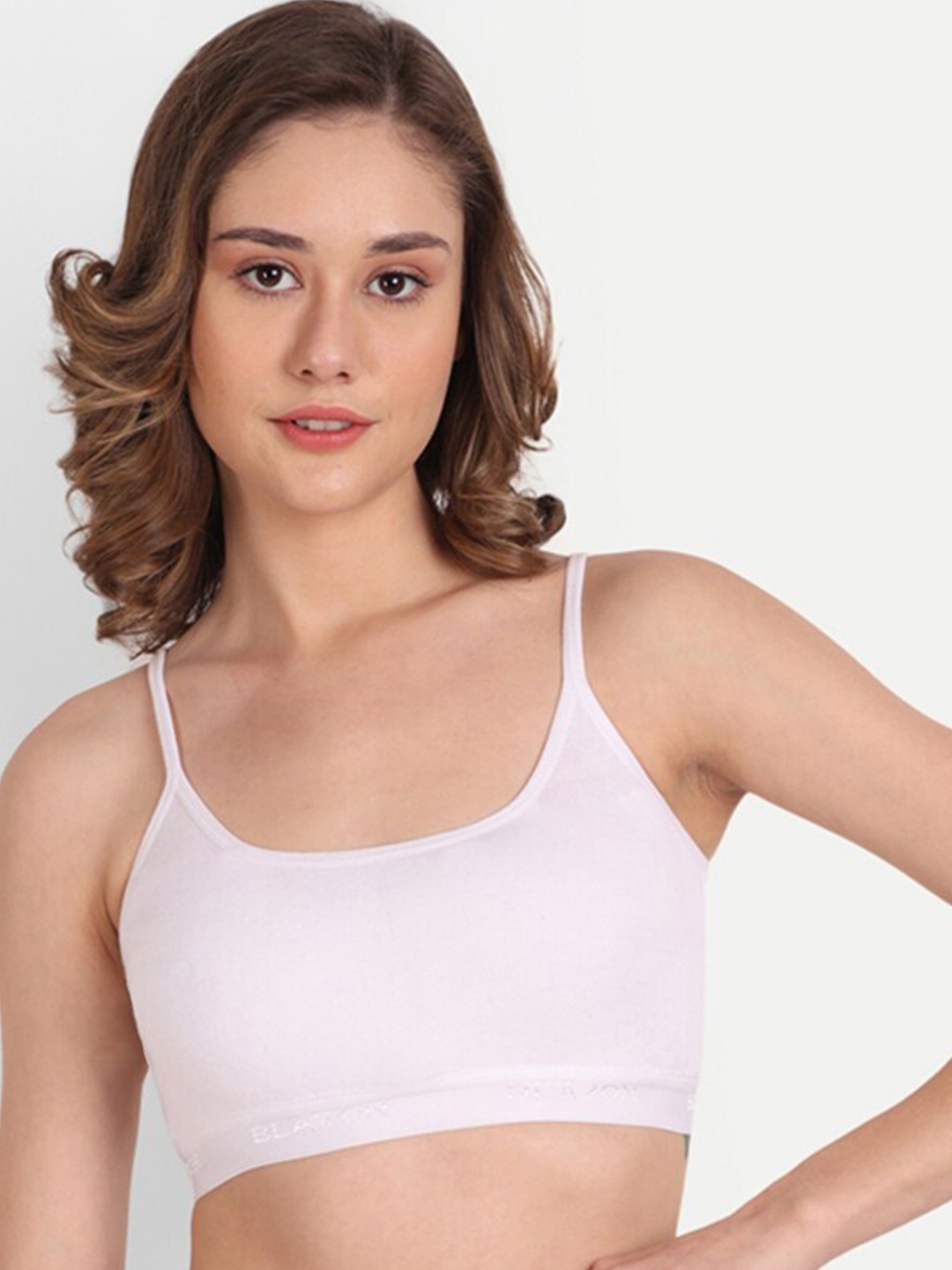 

BLAZON Full Coverage Non Padded Stretchable Cotton Camisole Sports Bra - All Day Comfort, White