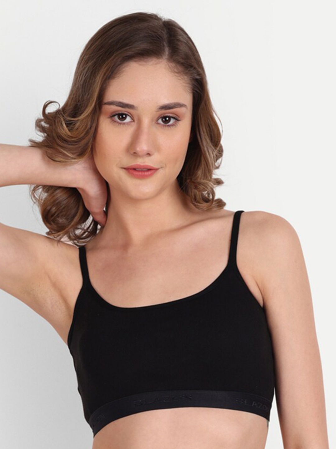 

BLAZON Full Coverage Non Padded Stretchable Cotton Camisole Sports Bra - All Day Comfort, Black