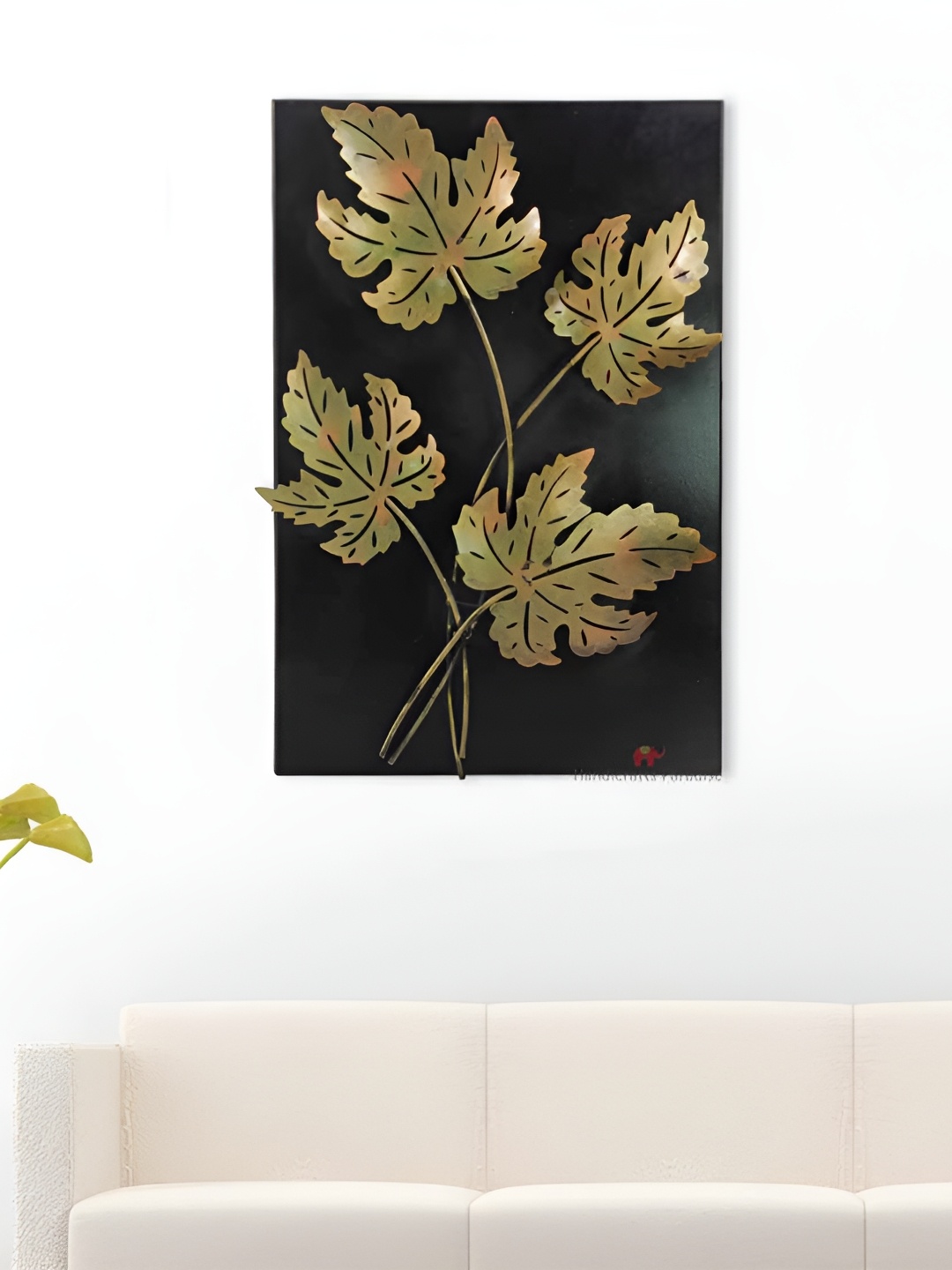 

HANDICRAFTS PARADISE Goldtoned and Black Metal Floral Rectangle Wall Decor, Gold