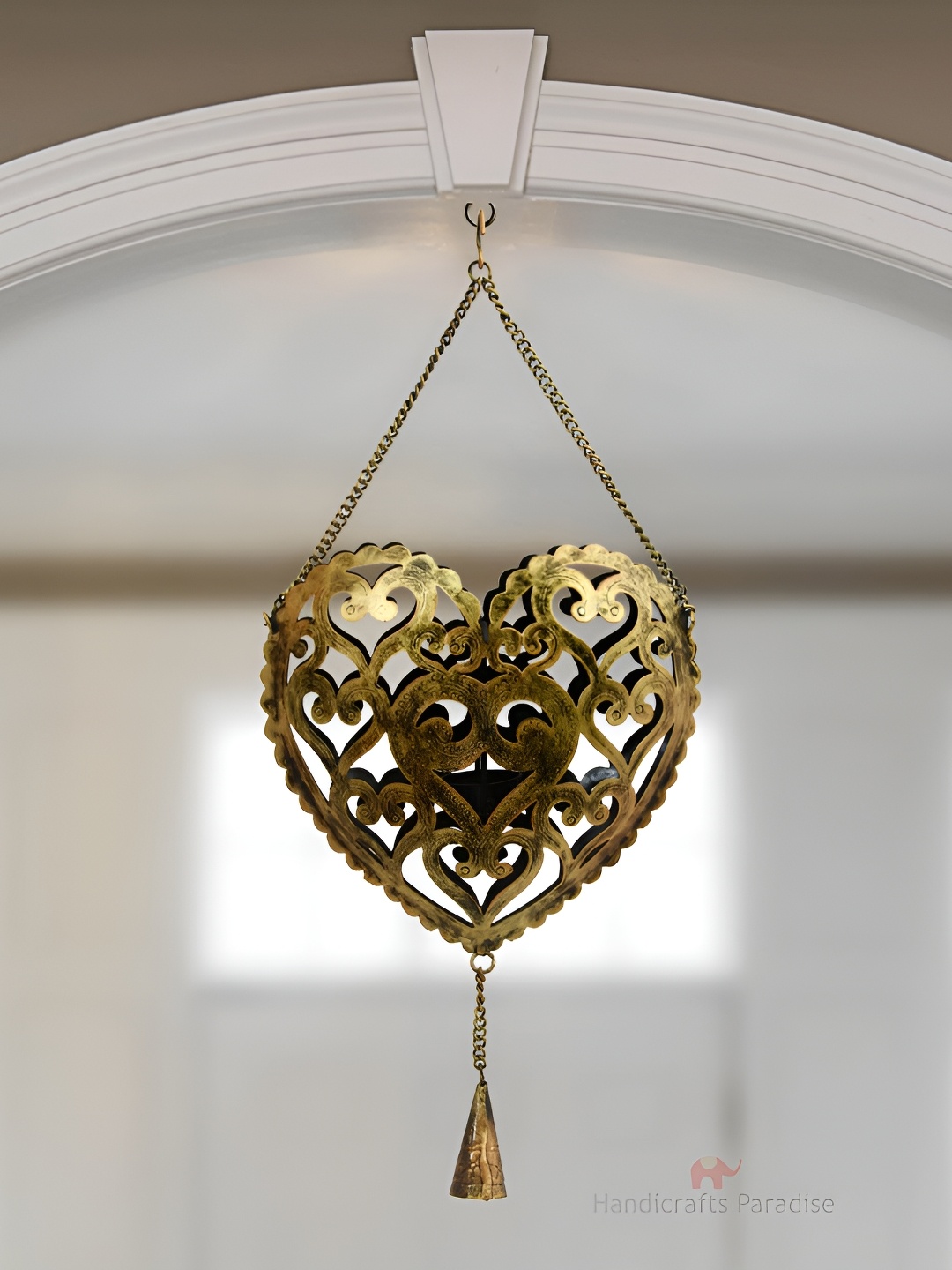 

HANDICRAFTS PARADISE Goldtoned and Black Heart Shaped Metal Decorative Wall Decor, Gold